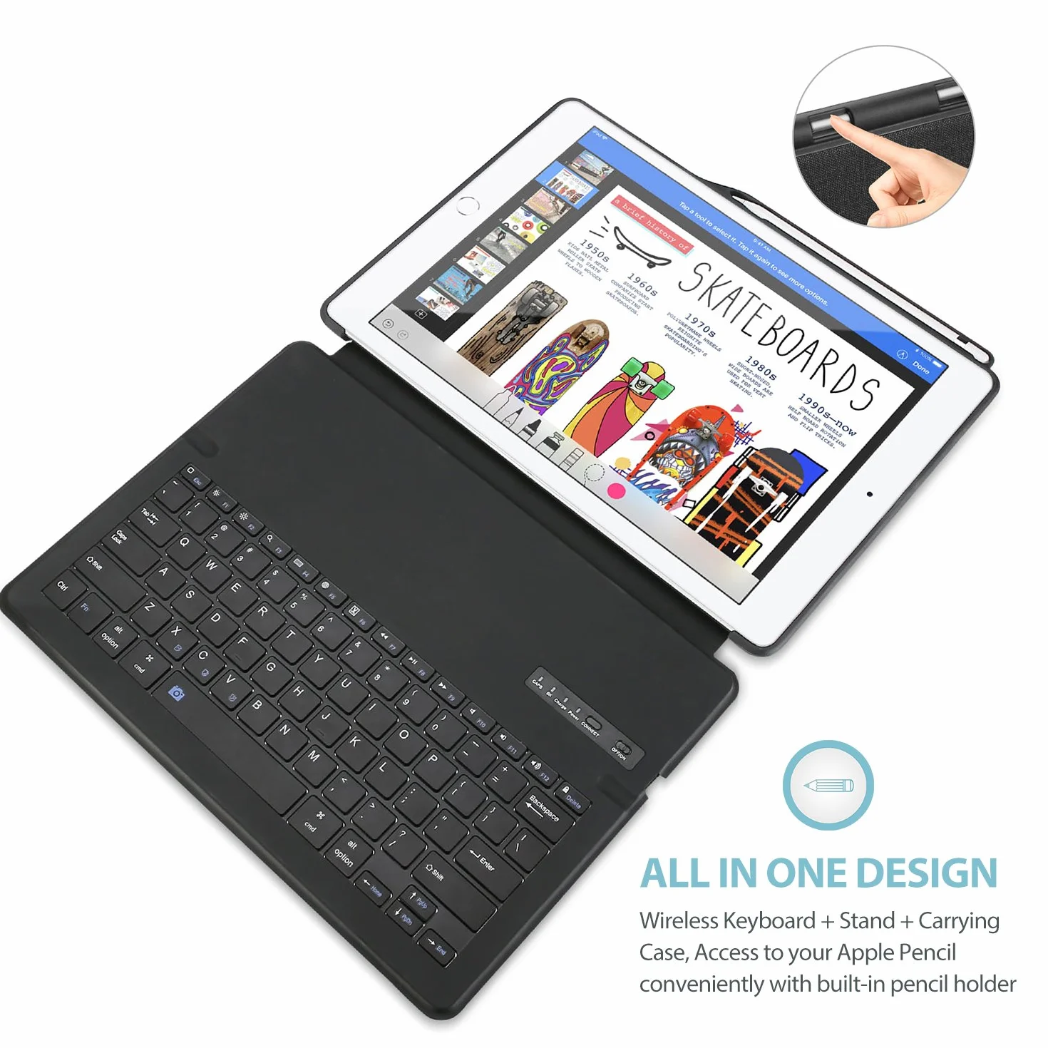 ProCase US-English Keyboard Case for iPad Pro 12,9" 2017/2015 (1st / 2. generacji), wbudowany uchwyt na iPencil, lekka obudowa ochronna z klawiaturą bezprzewodową – czarna