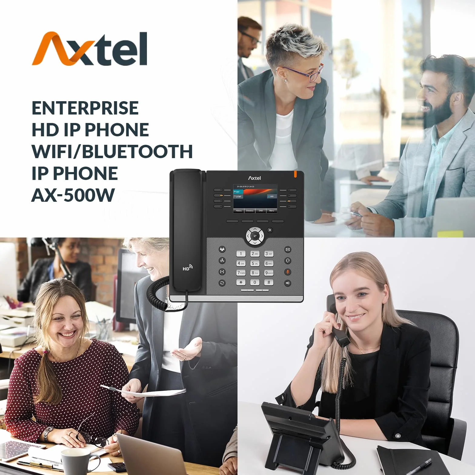HEADSETS, IP-Telefon AX-500W, Enterprise HD, WiFi/Bluetooth IP Phone, Bis zu 12 SIP-Konten, 5-Wege-Konferenzen, Voicemail, Paging, 5’’ 480×320 Farbdisplay mit, Kundenservice