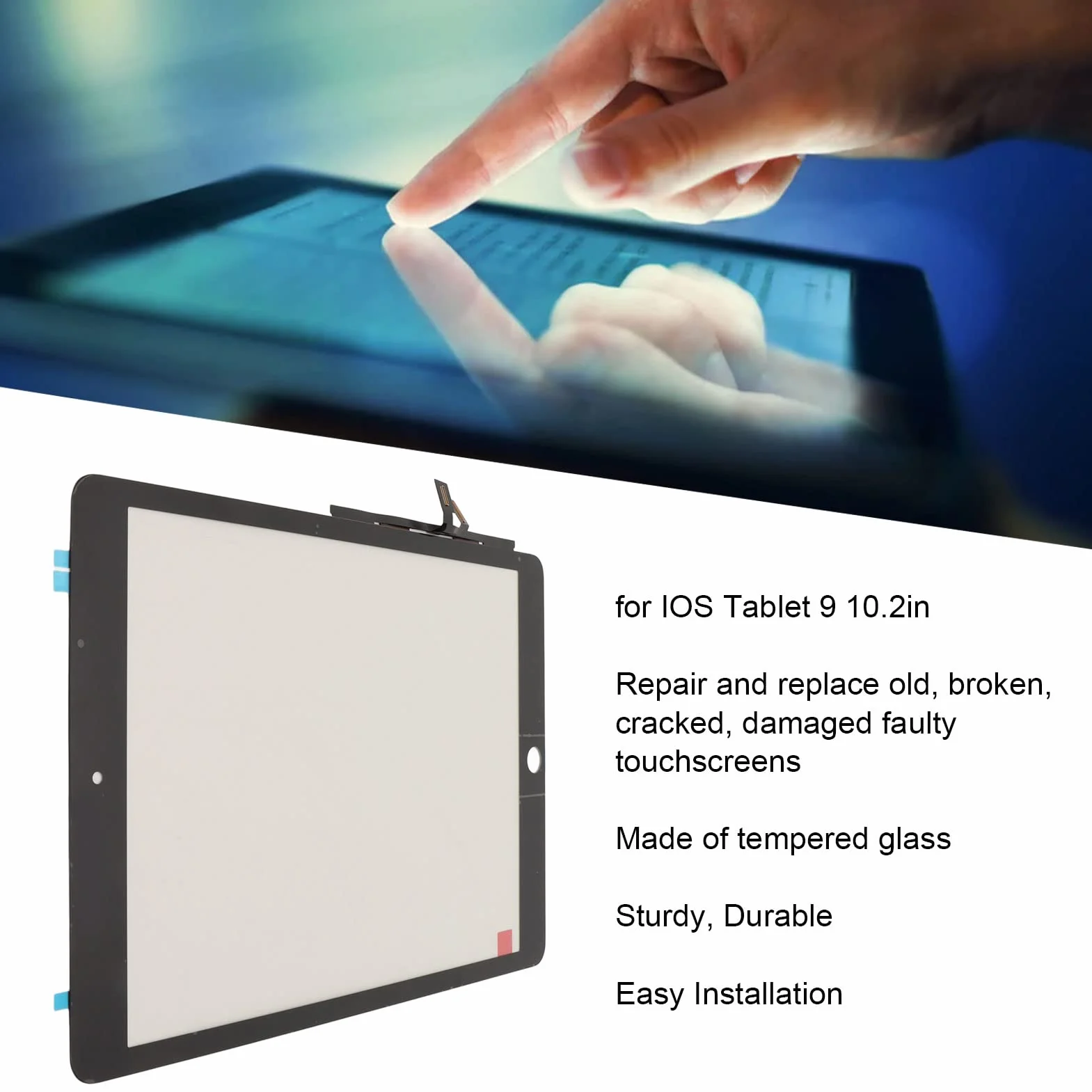 Zespół Digitizera Ekranu Dotykowego do Czarnego Tabletu IOS 9 2021 9. Generacji 10.2 A2602 A2603 A2604 A2605, Wymiana Przedniego Panelu ze Szkła Hartowanego, trwałość i odporność na Zużycie