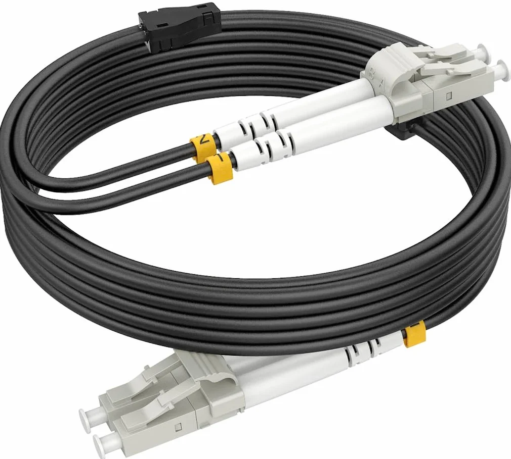Opancerzony kabel światłowodowy OM3 LC na LC Duplex Multimode, kabel światłowodowy do użytku wewnątrz i na zewnątrz, 10 GB 50/125 um LSZH OD 3,0 mm, czarny