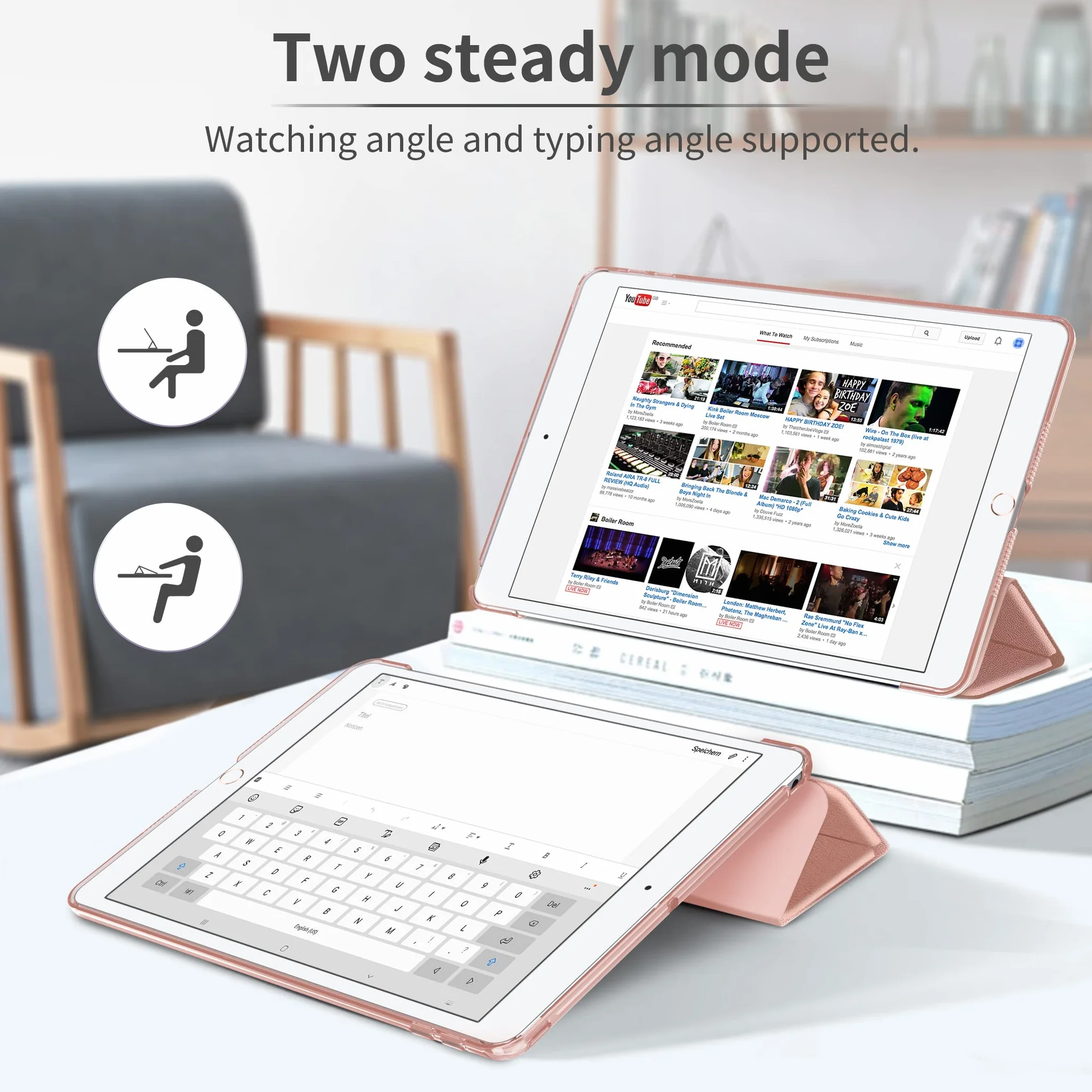 EasyAcc Etui do iPad Air 2 A1566 A1567, półprzezroczyste matowe, automatyczne budzenie/uśpienie, różowe złoto