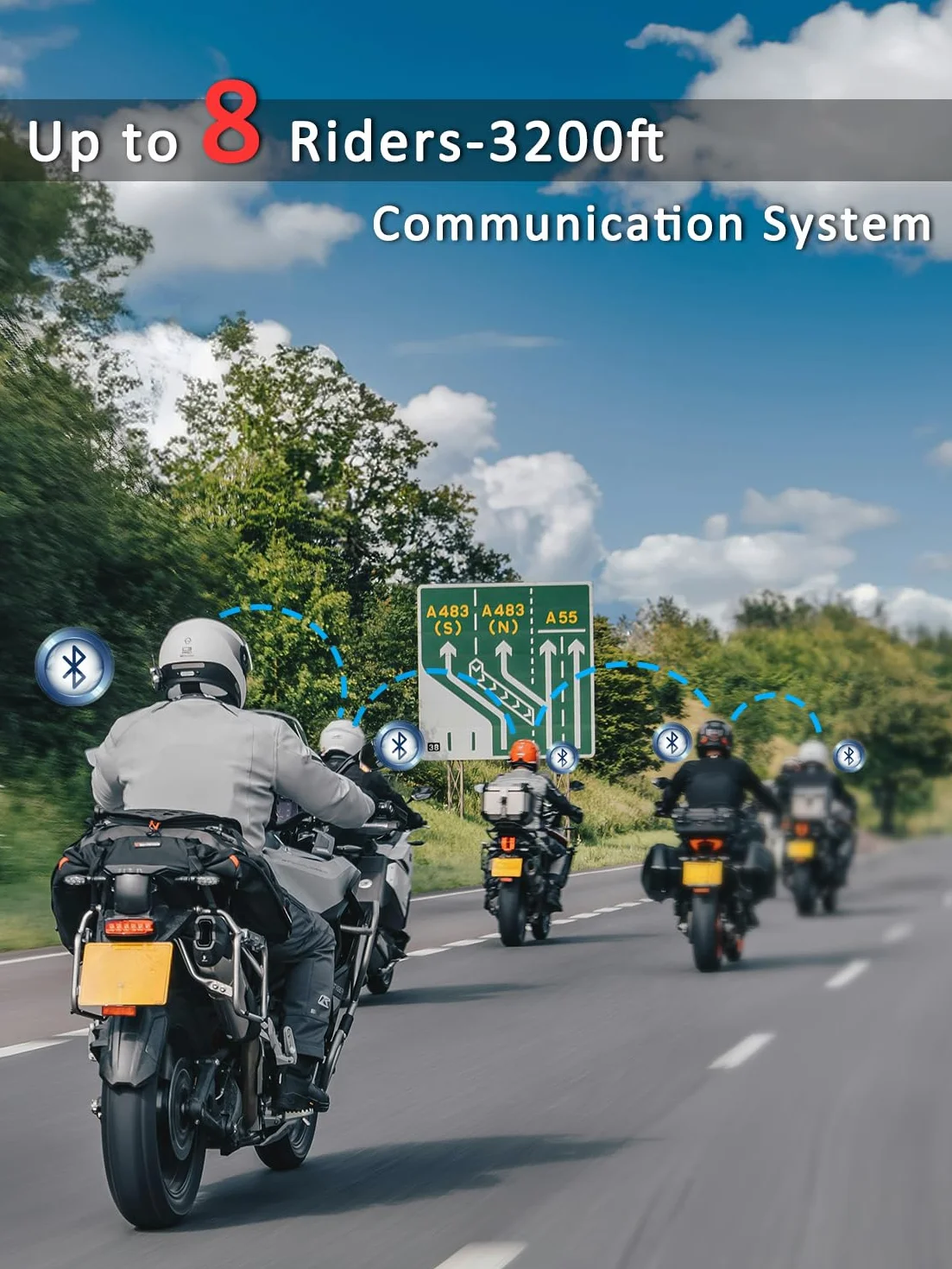 MAXTO Zestaw słuchawkowy Bluetooth do motocykli, interkom z siateczką, system komunikacji 1000 M do motocykli, interkom dla 8 kierowców, redukcja szumów CVC + DSP, wodoszczelność IP67, 2 sztuki w