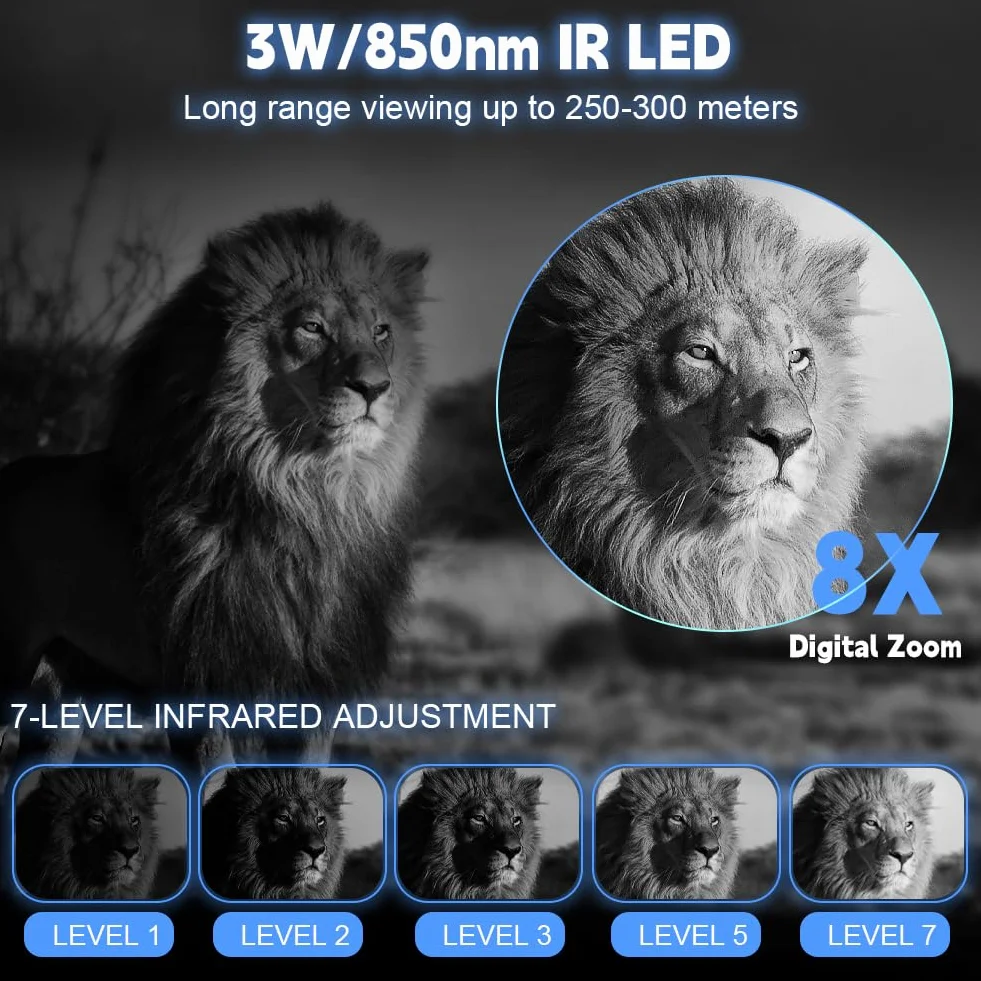 Vicloon Gogle noktowizyjne, lornetka noktowizyjna na podczerwień 4K, lornetka termiczna 5000 mAh, ładowalna lornetka termiczna z kartą 32 GB, 8-krotny zoom cyfrowy i wykrywanie ruchu zapobiegającego