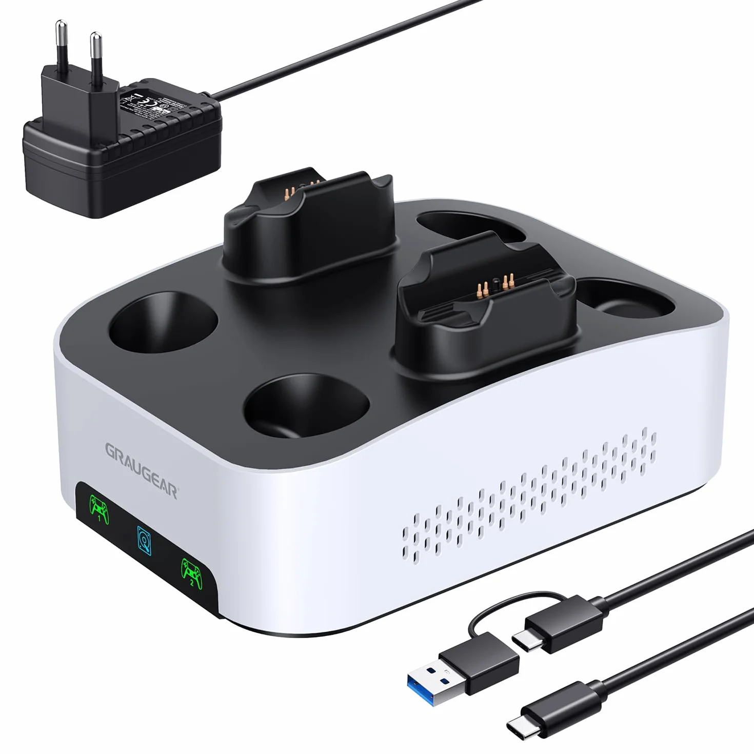 Zewnętrzna obudowa dysku twardego do Playstation5, stacja ładująca do dwóch kontrolerów PS5, do 3,5 cala HDD, kabel USB-C, z adapterem USB-A, zasilacz, G-3506-CG