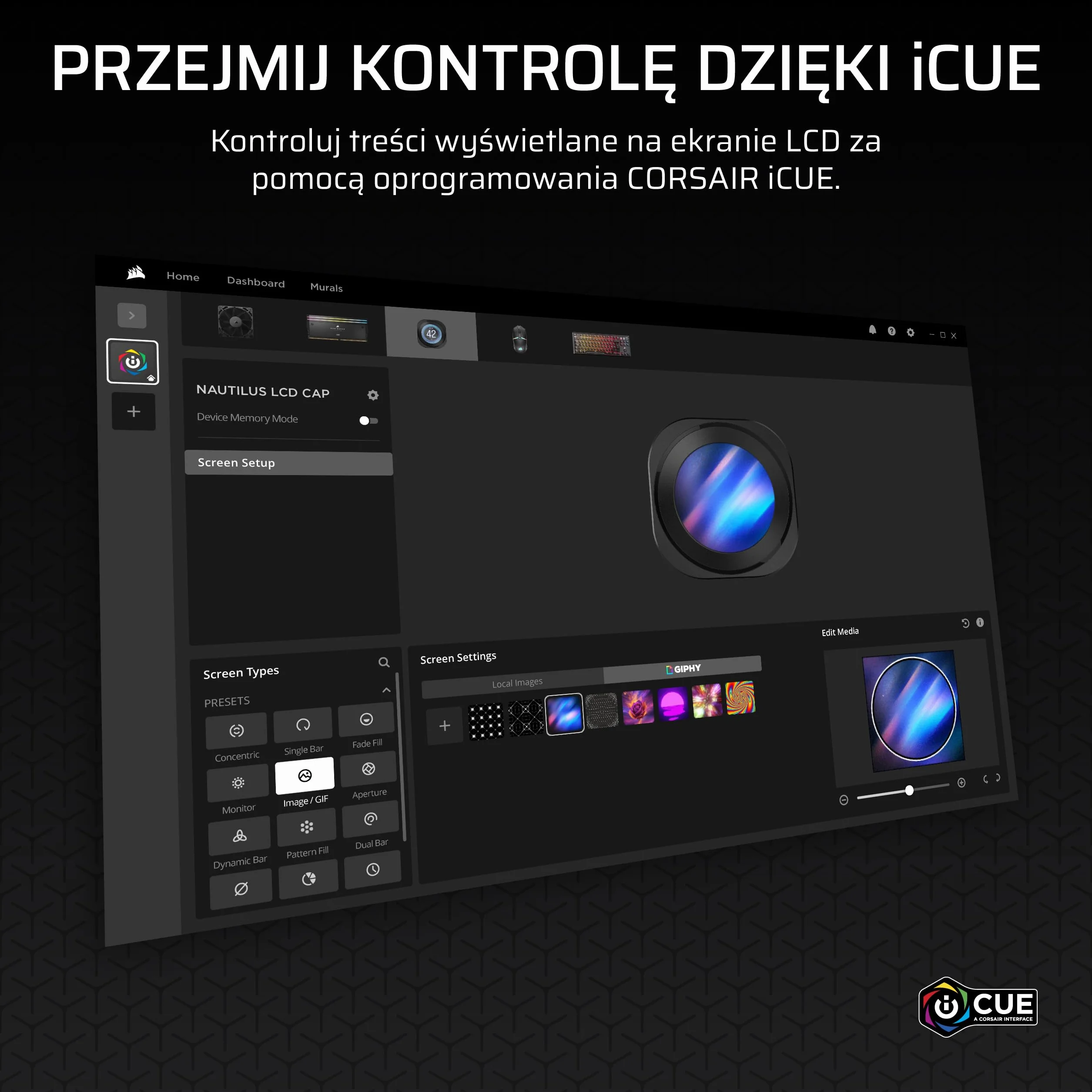 CORSAIR NAUTILUS RS LCD Moduł Ekranu – Do układów chłodzenia CPU NAUTILUS RS i NAUTILUS RS ARGB AIO — Ekran LCD IPS o przekątnej 2,1 cala — Łatwa instalacja bez użycia narzędzi – Czarny