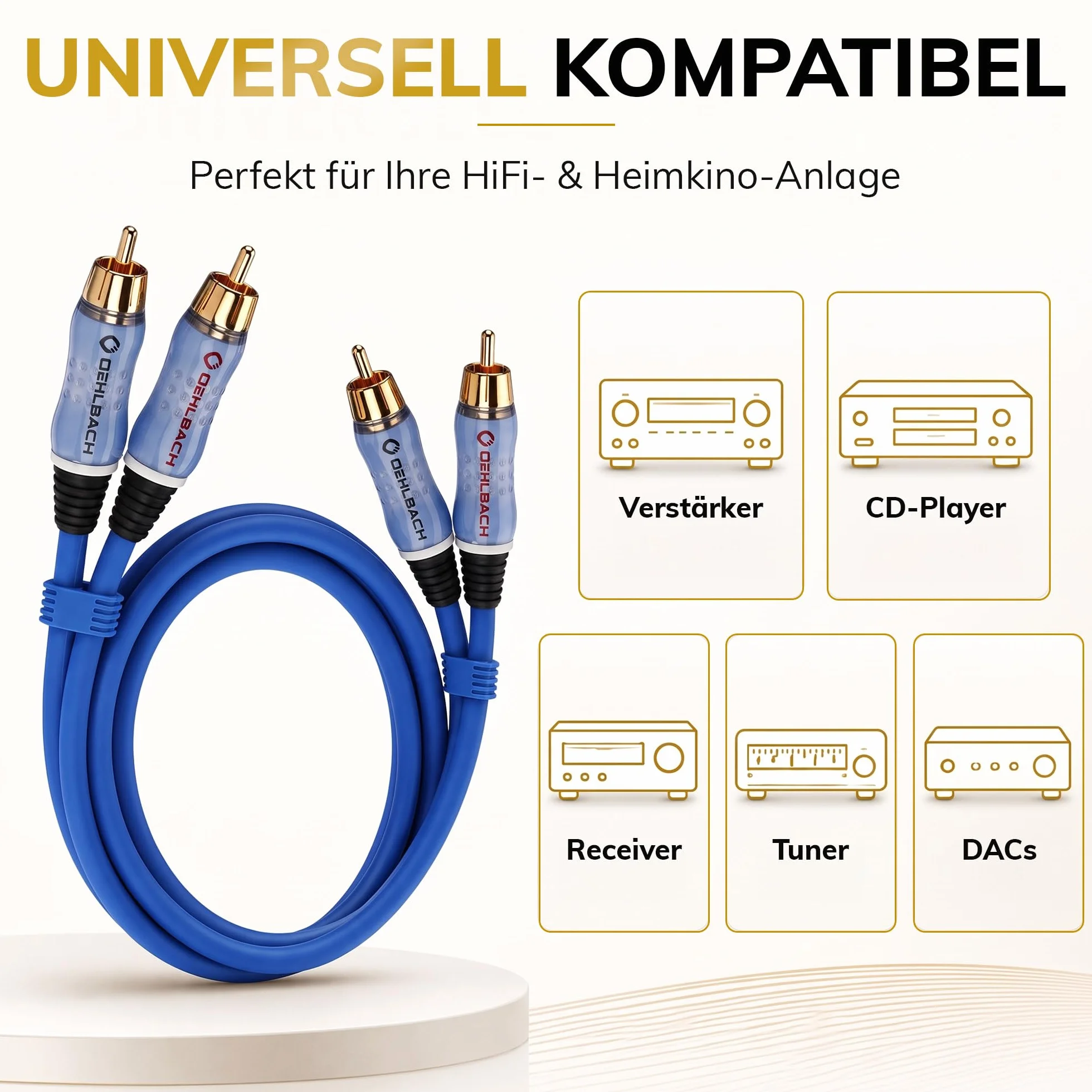 Oehlbach Beat, D1C2701 Kabel RCA Do Odtwarzacza CD i Wzmacniacza, 1 m, Niebieski