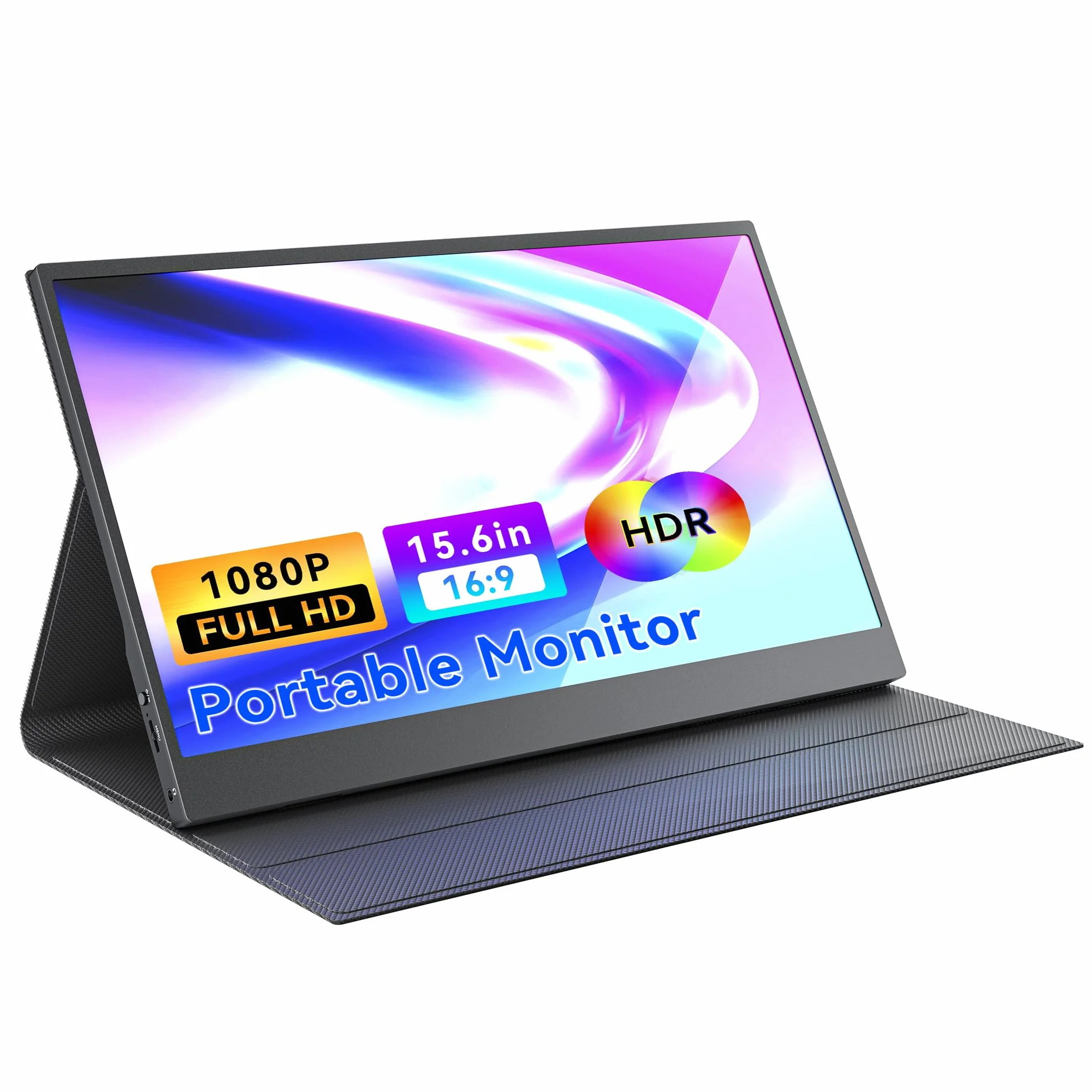 Przenośny monitor 39.6 cm FHD 1080P 60Hz IPS, podwójne porty USB-C i mini HDMI, ultracienki monitor do gier z inteligentną osłoną, Plug & Play, do laptopa, PC, Mac, telefonu, PS5