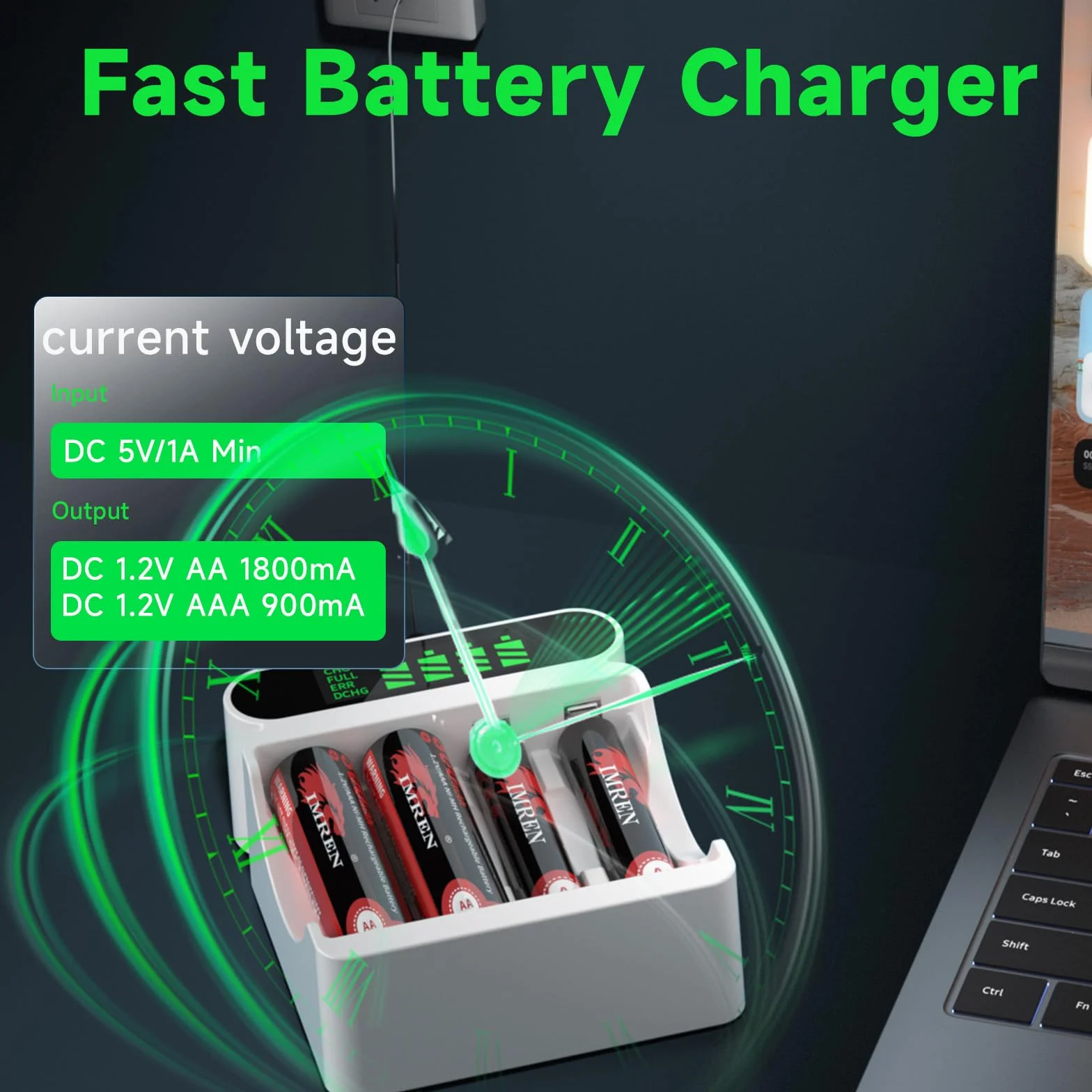 IMREN Ładowarka akumulatorowa 4 niezależne miejsca ładowania LCD 5V 2A typ C micro USB NiMH NiCD AA AAA
