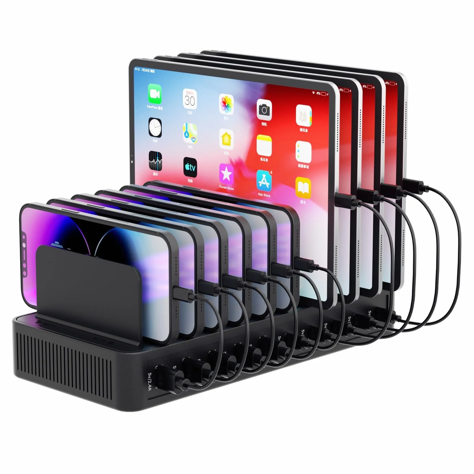 Stacja ładująca 60 W do wielu urządzeń, 10-portowa stacja ładująca USB z regulowanymi przegrodami – stacja ładująca do urządzeń iPhone, Android, iPad, tabletów i innych urządzeń