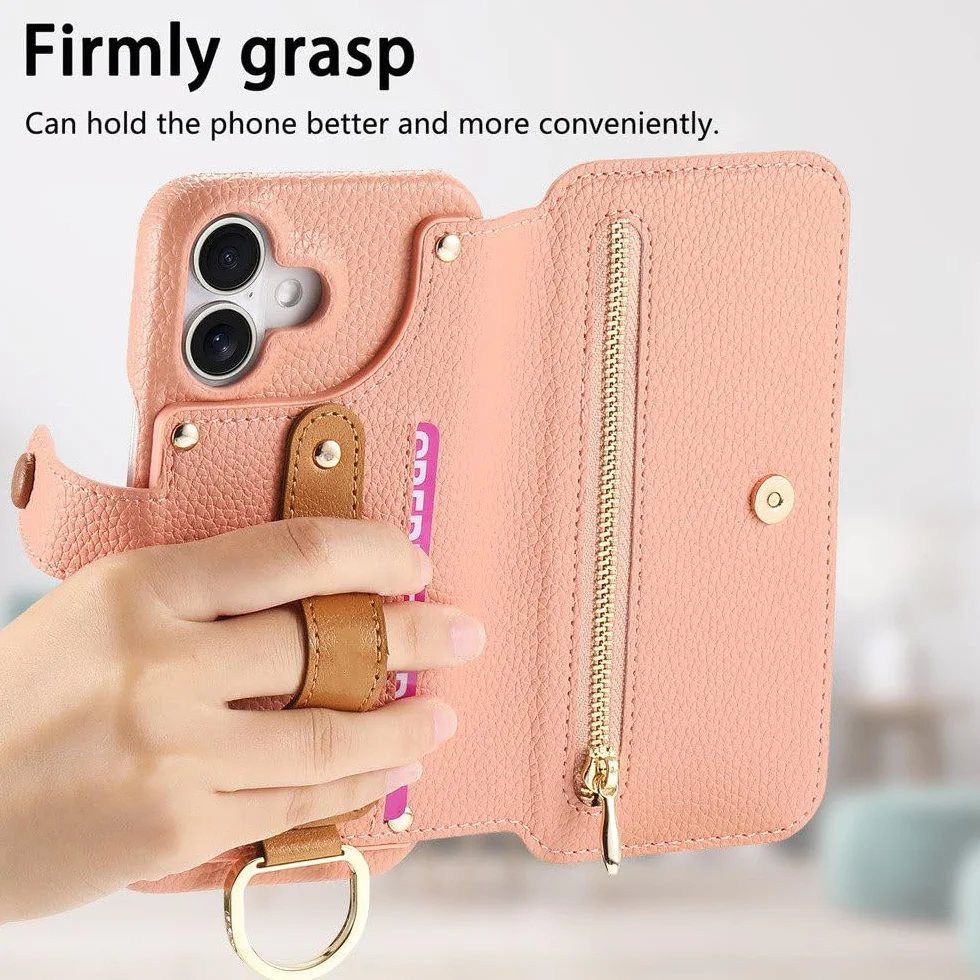Małe, świeże etui na telefon komórkowy z klapką, odpowiednie do iPhone'a 11 12 13 14 15 16 Pro Max 14 15 16 Plus, opaska na nadgarstek, etui ochronne antypoślizgowe, zielone, do iPhone'a 16 Pro