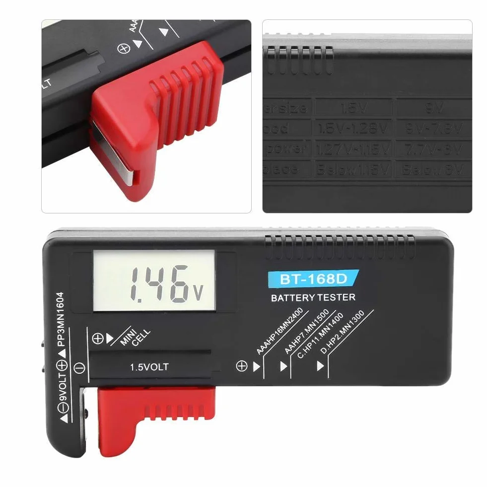GTIWUNG 2szt Cyfrowy Tester Baterii z Wyświetlaczem LCD, Tester Tester Uniwersalny Baterie Cyfrowy Miernik Napięcia Baterii AAA C D 9V 1.5V + 5szt Pudełko do przechowywania baterie aa i aaa