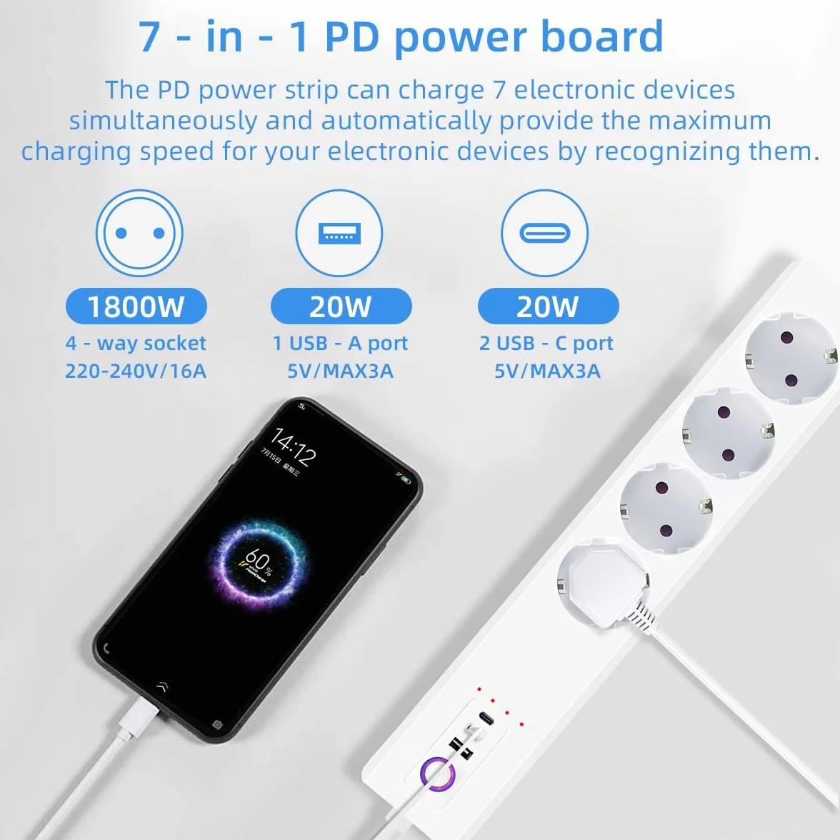 UseeLink Matter listwa zasilająca, ładowarka USB C, 30 W, inteligentne gniazdko wtykowe Wi-Fi, szybka ładowarka współpracuje z Alexa, Apple HomeKit i Google, 16 A