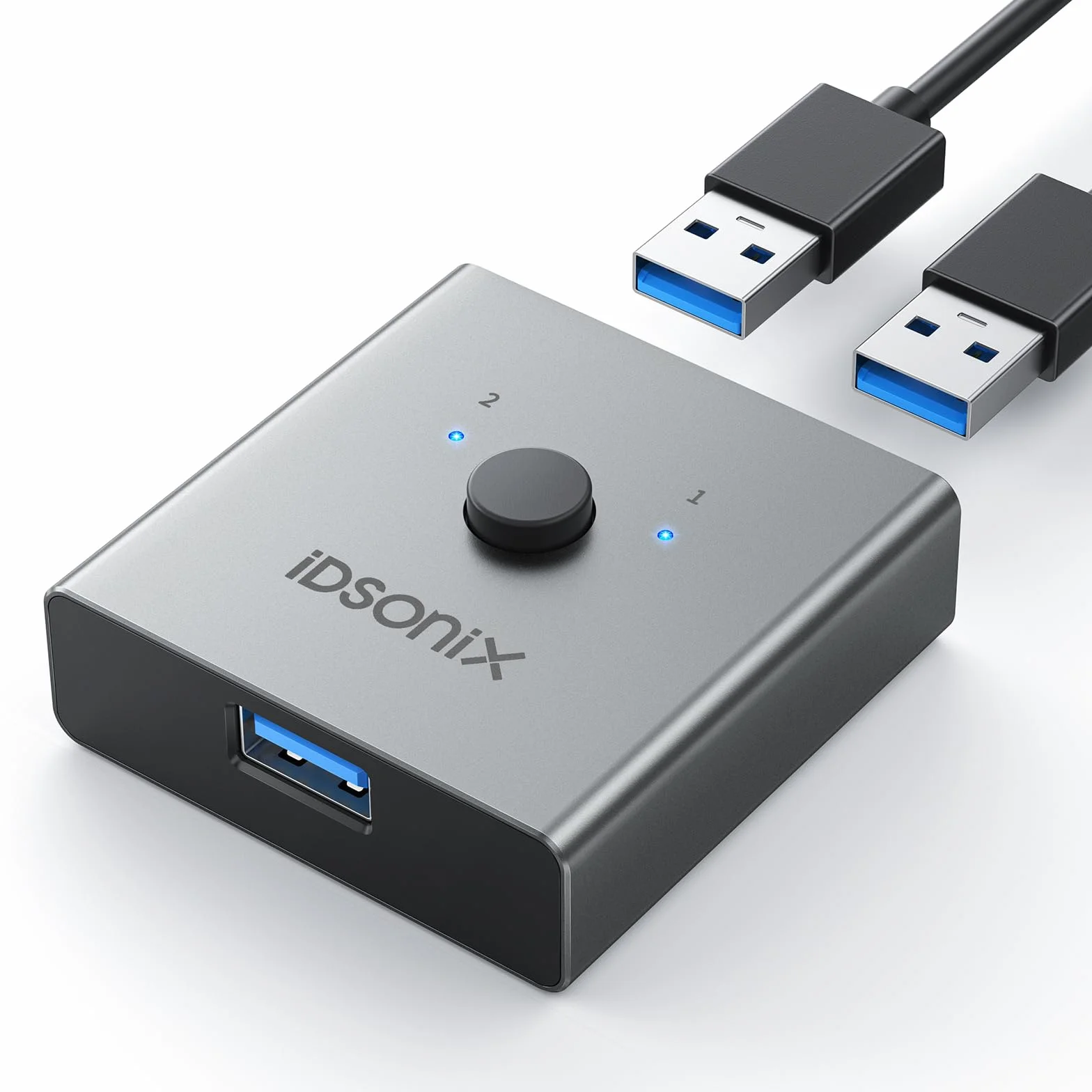 iDsonix Przełącznik USB 3.0 aluminium, 1 w 2 wyjścia (2 w 1 out) dwukierunkowy