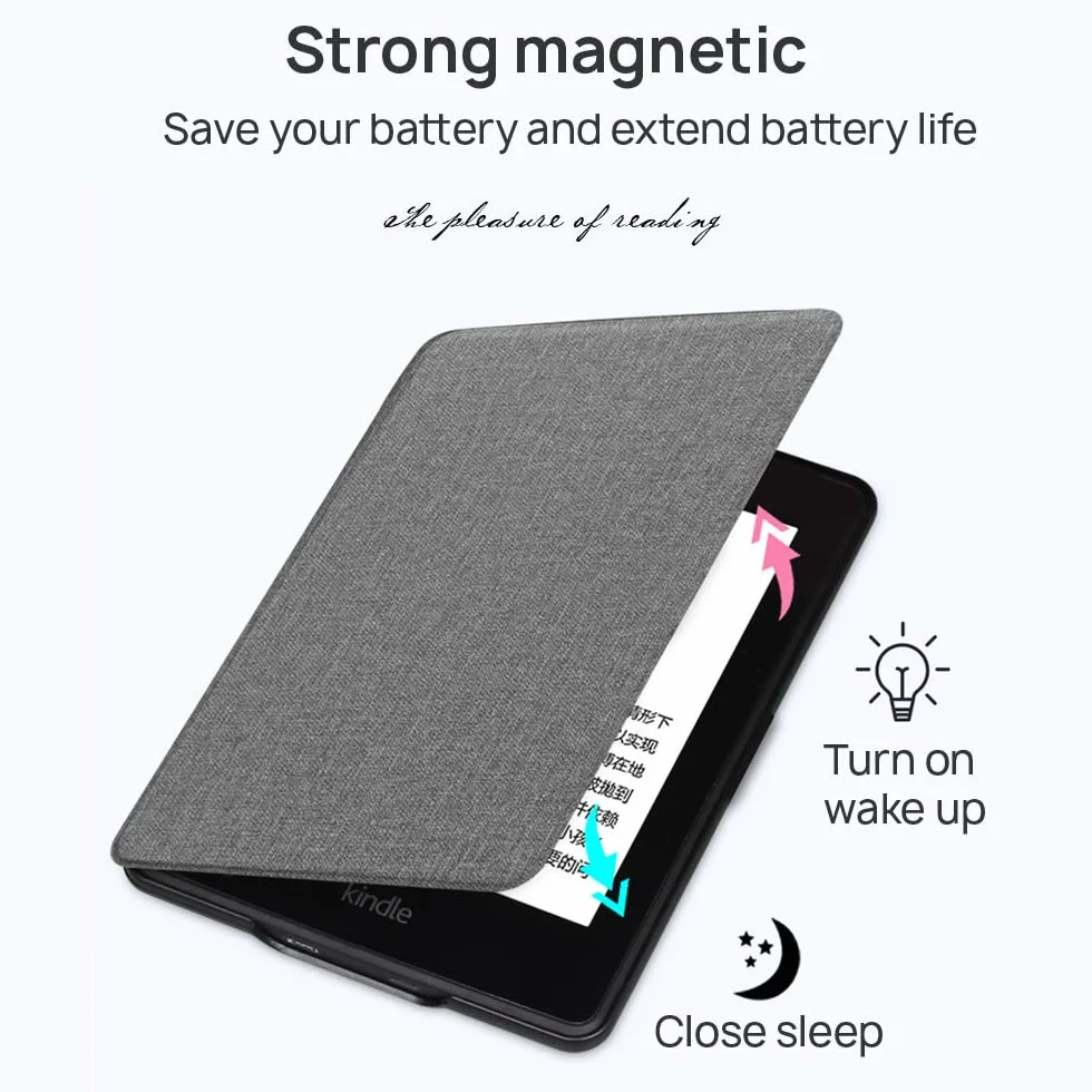 Etui na Kindle Paperwhite 6,8" (11. generacja w 2021 r.), etui z TPU z fakturą tkaniny i paskiem na plecach, etui magnetyczne z funkcją inteligentnego budzenia/uśpienia(Gold Bookshelf)