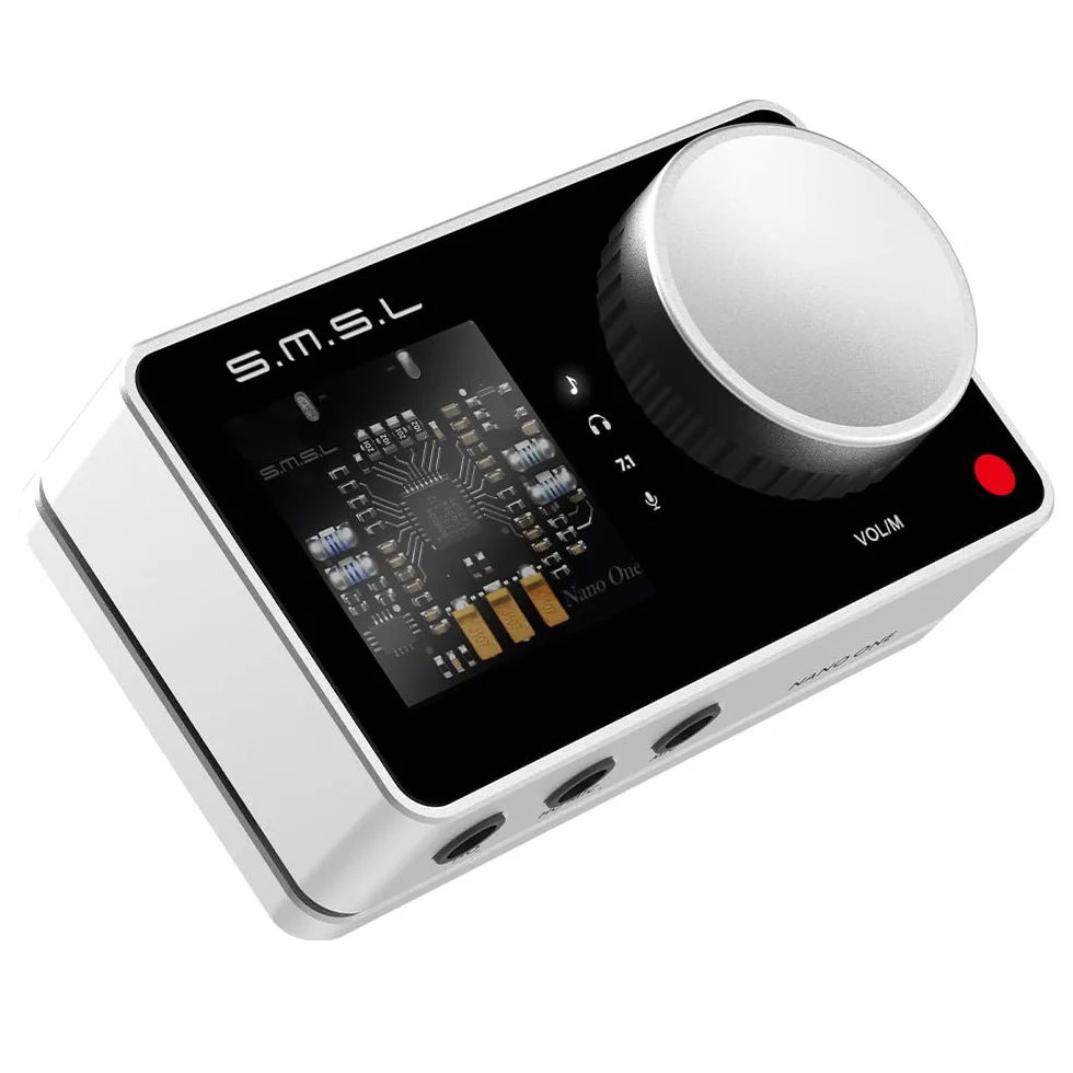 SMSL Nano ONE, zewnętrzna karta dźwiękowa do gier mikrofon/wejście USB, wyjście słuchawkowe 3,5 mm cztery tryby: muzyka/gra/7.1 Virtual/Voice Enhancement łączy się z telefonami/tabletami/komputerami