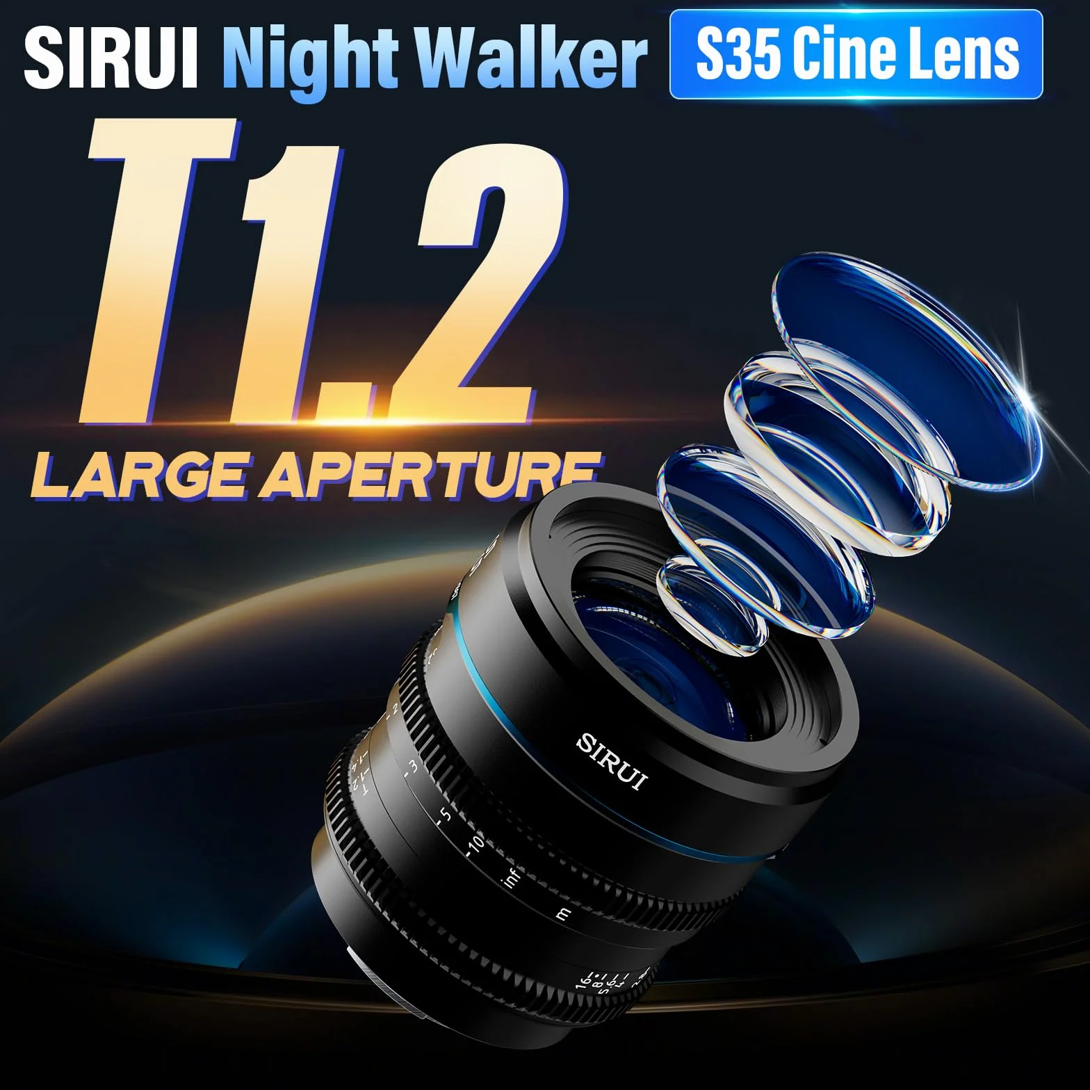 SIRUI Night Walker 35 mm Ręczne ustawianie ostrości obiektyw kinowy, T1.2 duża przysłona S35 Frame Prime obiektyw do aparatów X Mount, do X-H2/H2S, XT-4, XT-3, X-S10, X-S20 (MS35X-B, X Mount, czarny)