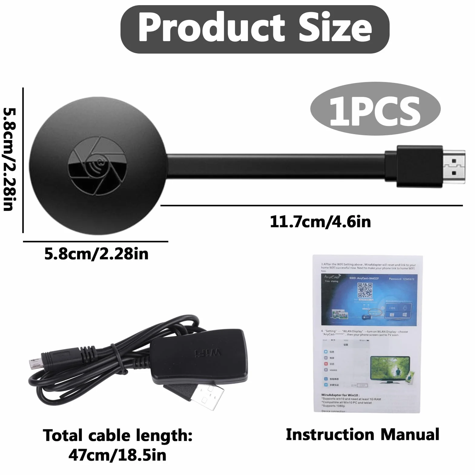Bezprzewodowy adapter HDMI Dongle 1080P Bluetooth Stick do Chromecast/Miracast/Airplay