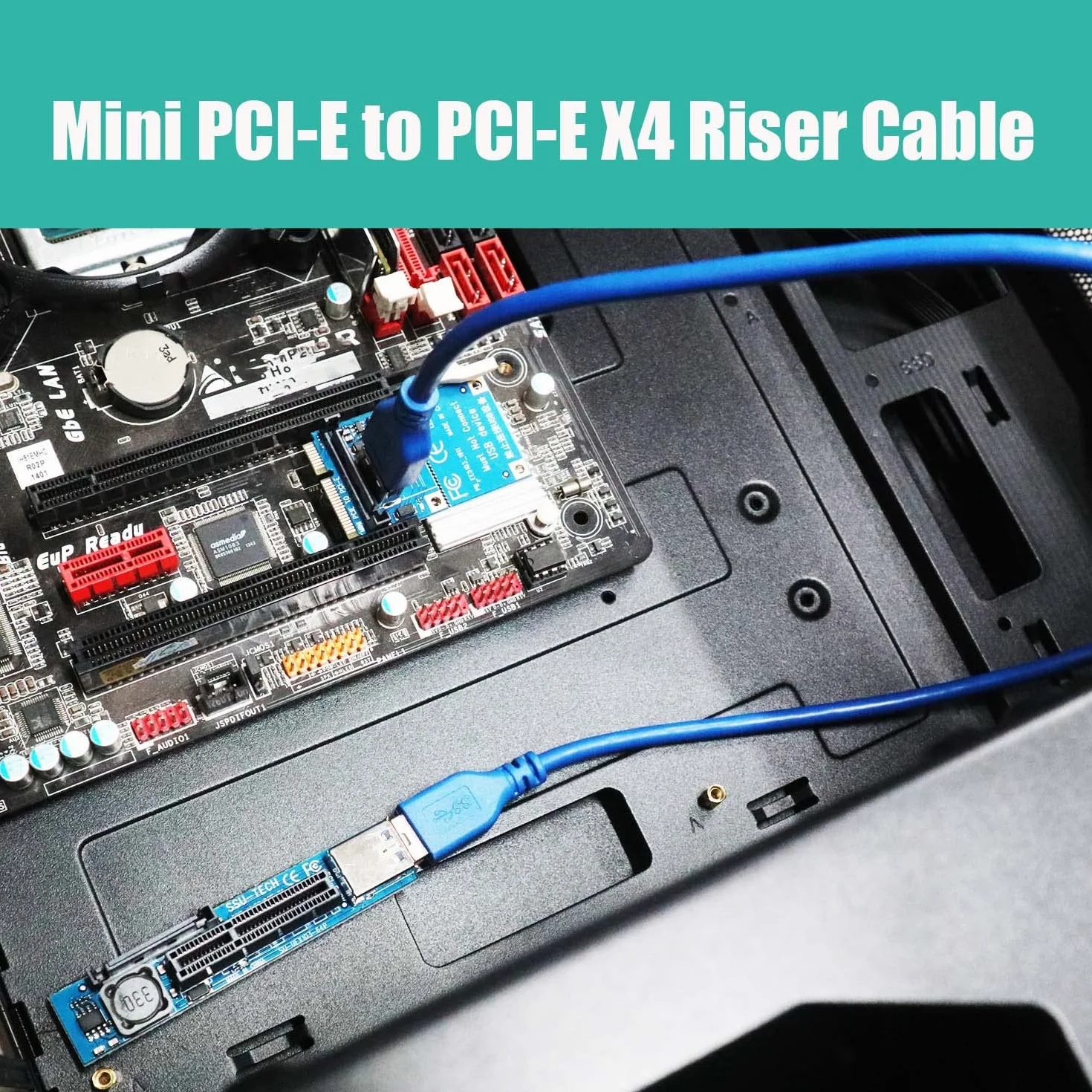 GLOTRENDS UEX105 600 mm Mini PCIe do PCIe X4 Kabel Riser (PCIe 3.0 X1 Speed), do kart PCIe WiFi, kart M.2 PCIe, kart USB PCIe, kart dźwiękowych itp.
