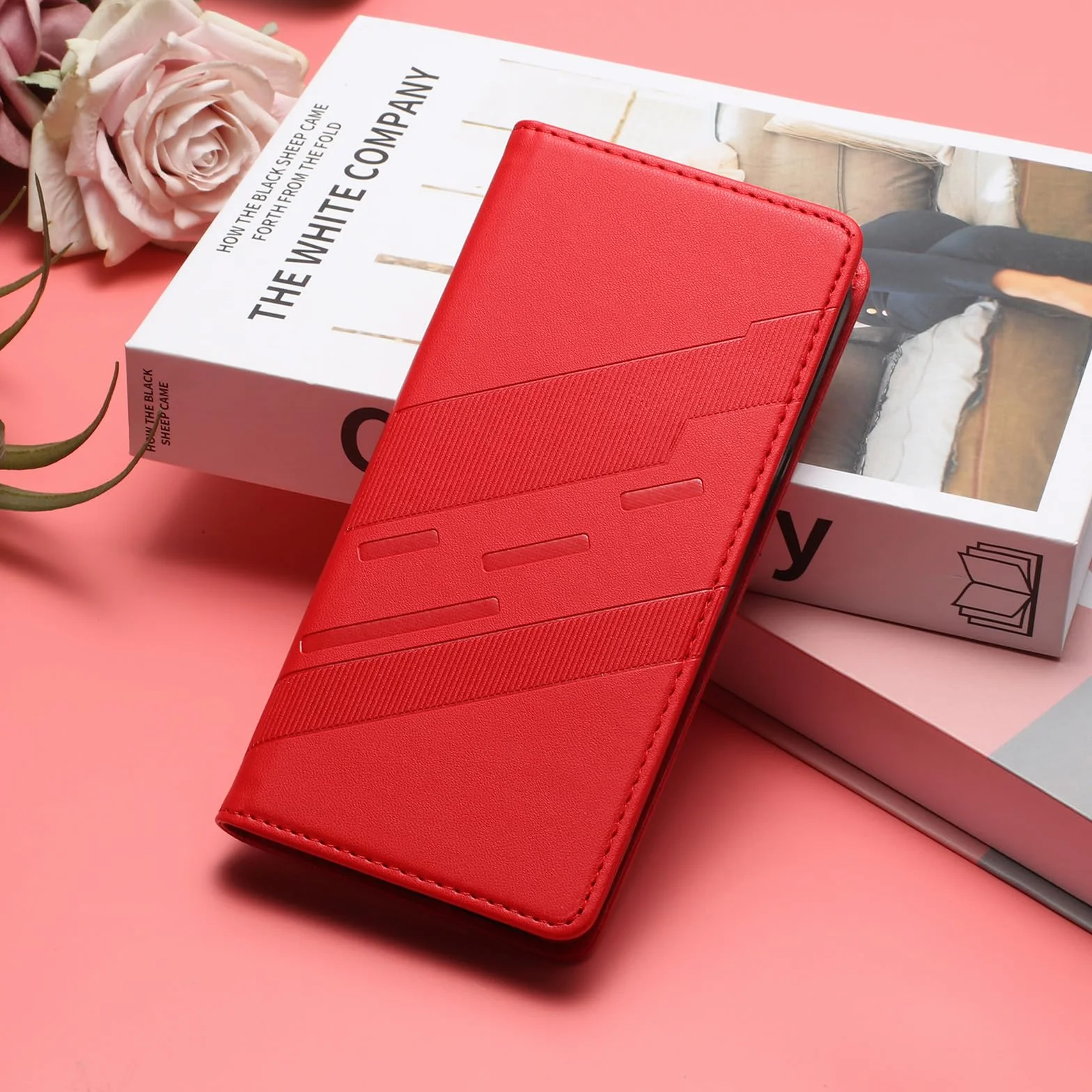 Skórzany pokrowiec Folio do Motorola Edge 70 Pro, PU/TPU portfel etui, czerwony