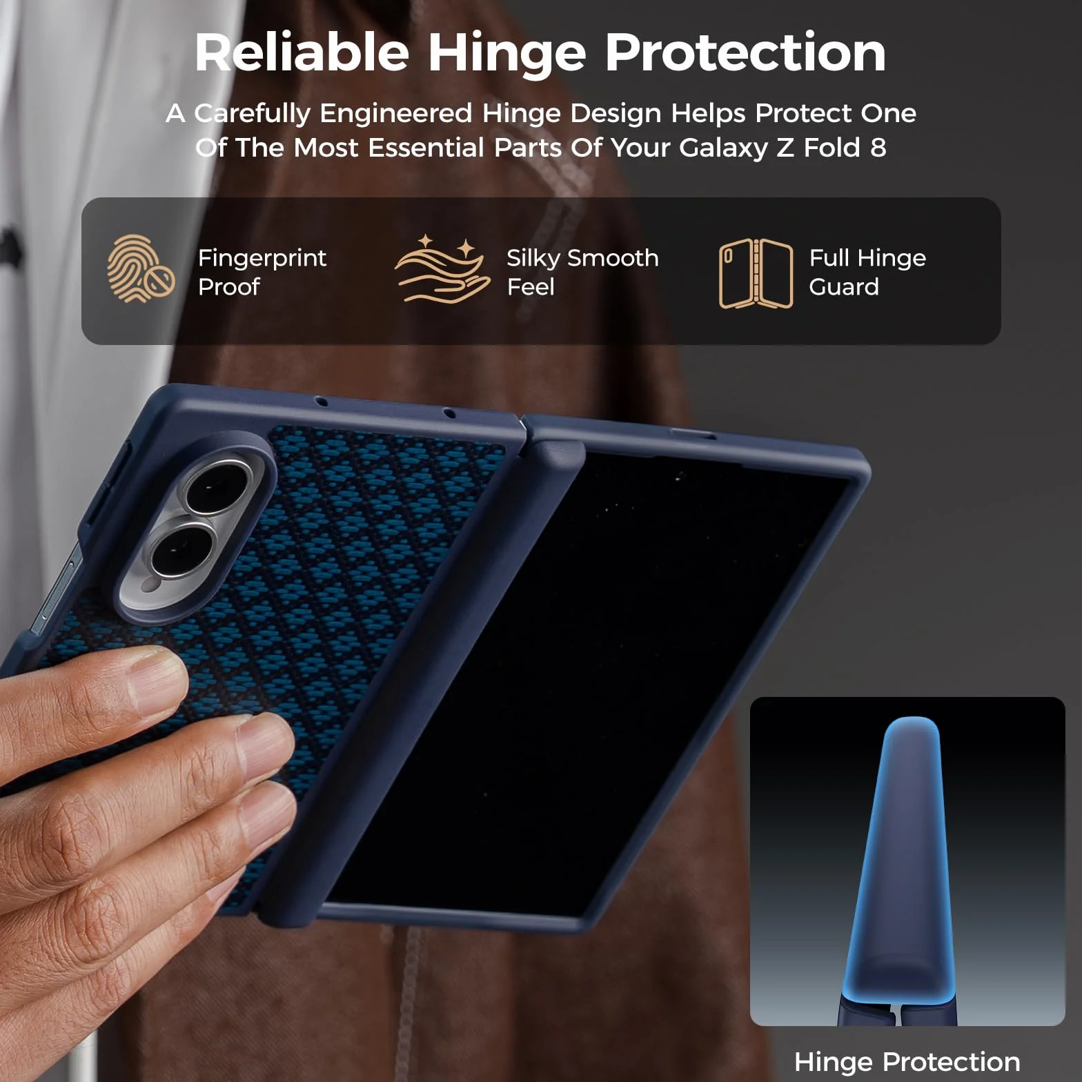 BENKS Magnetyczne Etui do Samsung Galaxy Z Fold 8 Wstrząsy Etui | Z Ochroną Zawiasu i folią Ochronną na Ekran, Wykonane z włókna Kevlar i TPU, Ochrona Przed Upadkiem Klasy Wojskowej