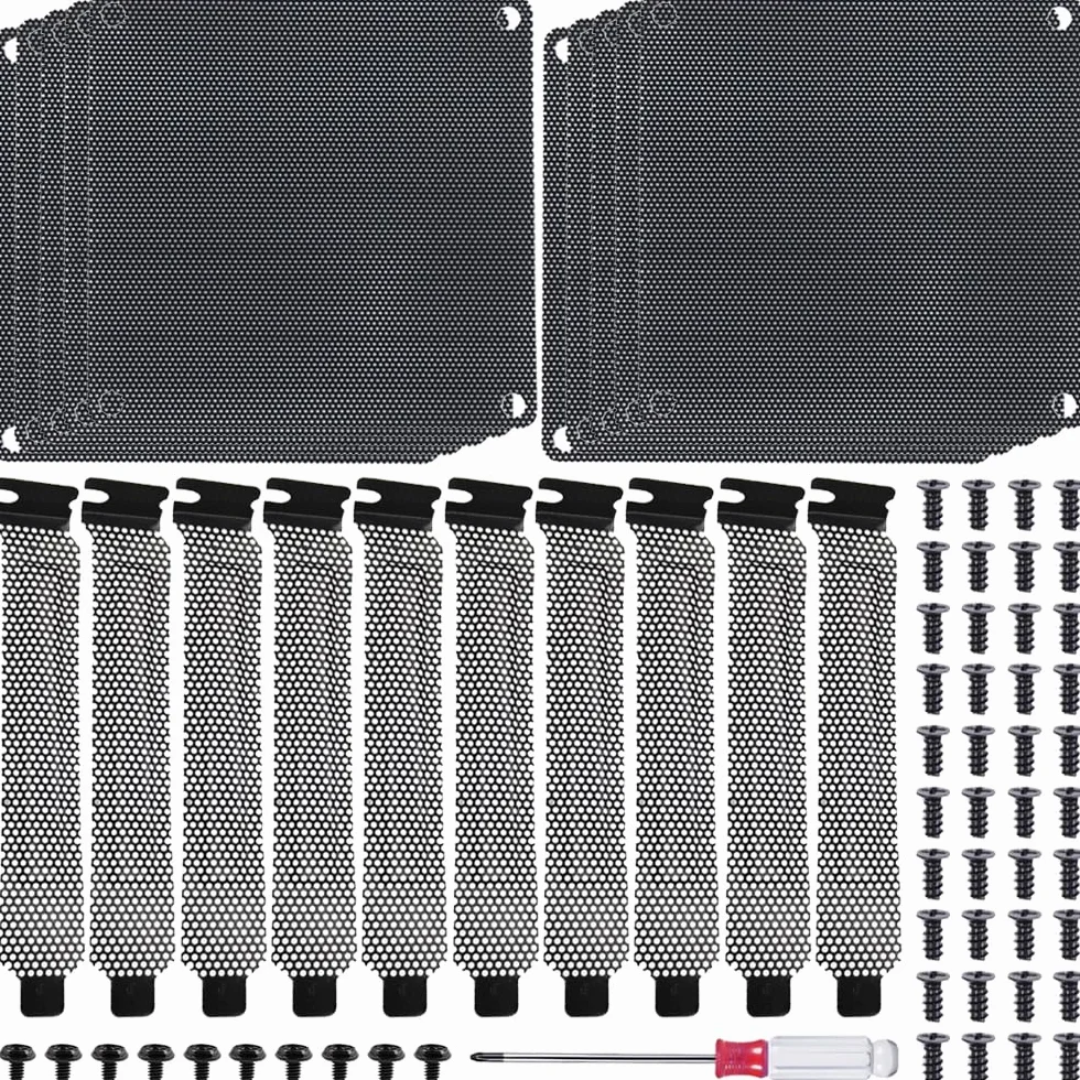 Xiatiaosann PCI osłona wentylatora 120 mm z wentylatorem PC, filtr drobnego pyłu (120 mm x 120 mm filtr przeciwpyłowy + gniazdo PCI 20 mm x 120 mm, czarna) ze śrubami, śrubokrętem