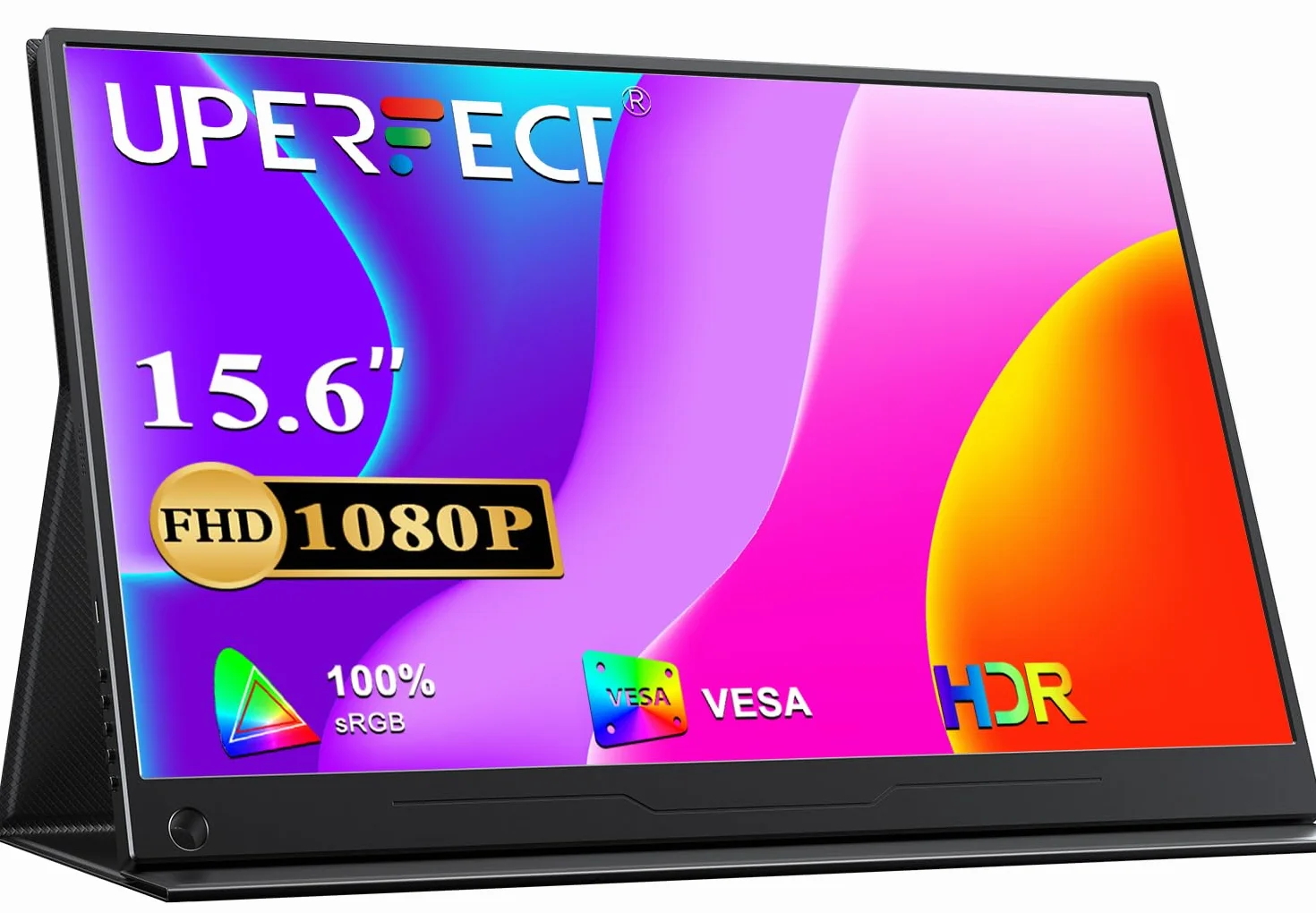 UPERFECT Przenośny monitor 15,6 cala 1920 x 1080 Full HD IPS ekran z HDMI USB C do laptopa, komputera, telefonu komórkowego, PS4/5, przełącznik z etui ochronnym, kompatybilny z VESA