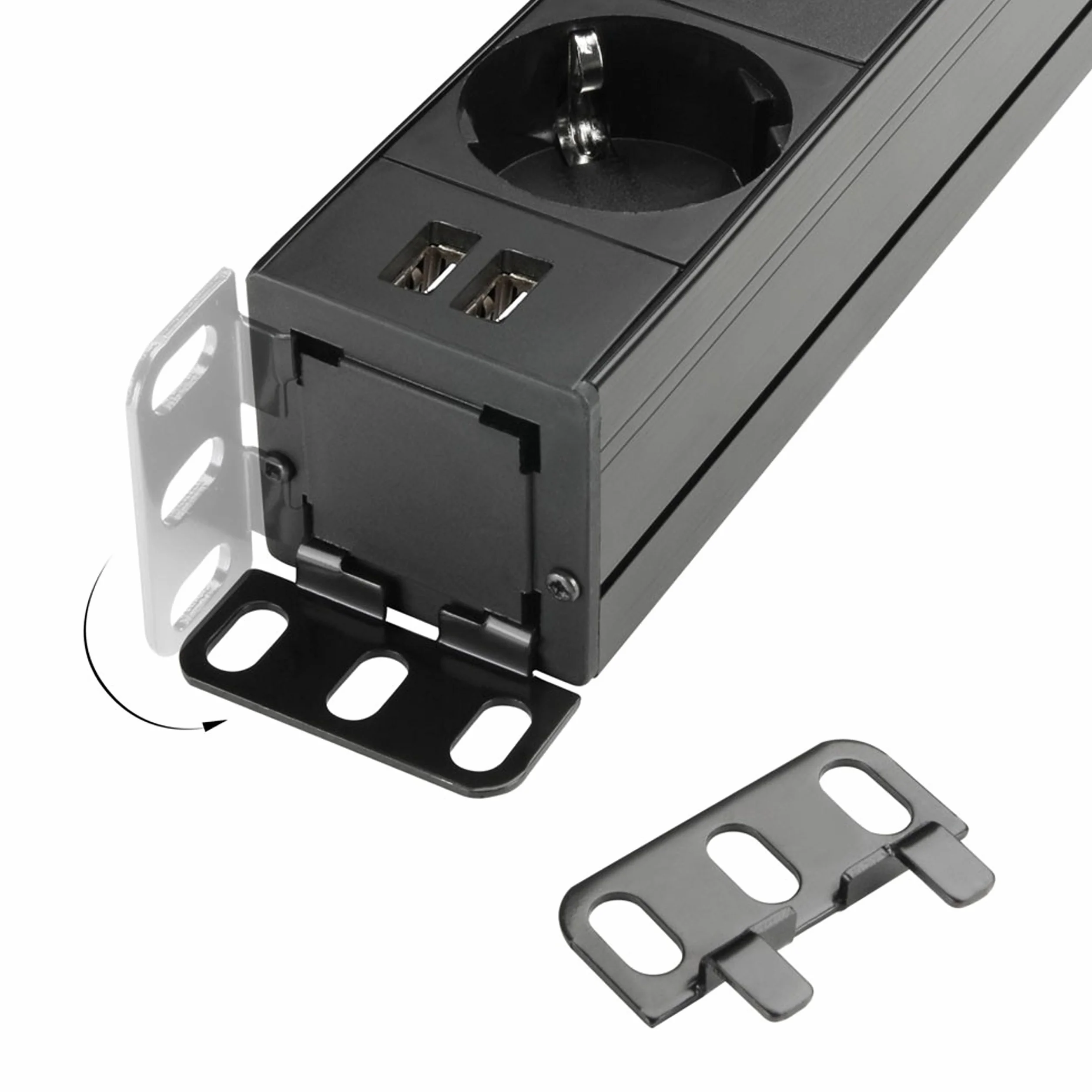 ah 19" Parts 87471USB listwa zasilająca z przełącznikiem i 2 gniazdami USB do ładowania czarna