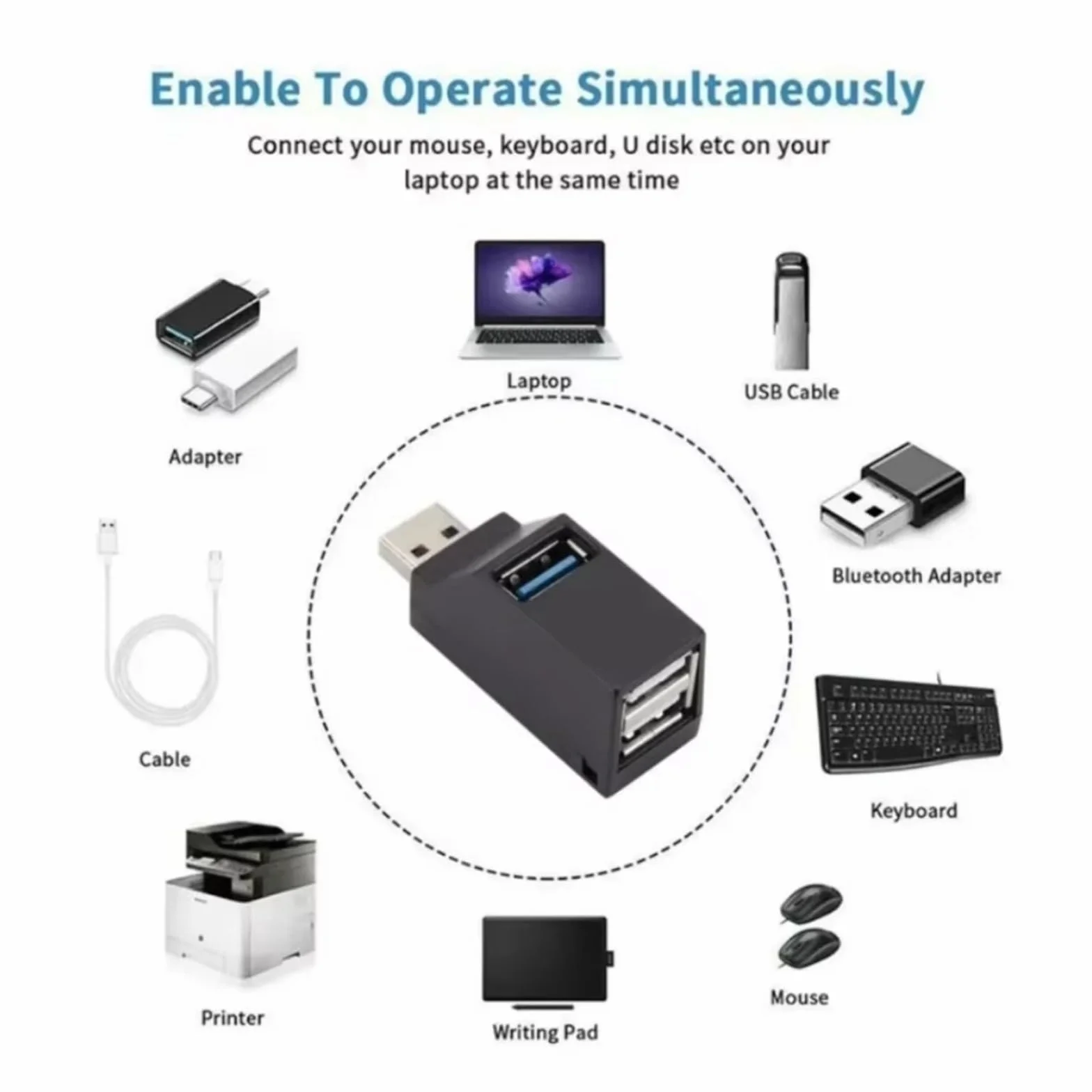 Hub USB 3.0 1-3 porty do mini rozdzielacza do laptopa, szybki adapter ekspander do PC (czarny)