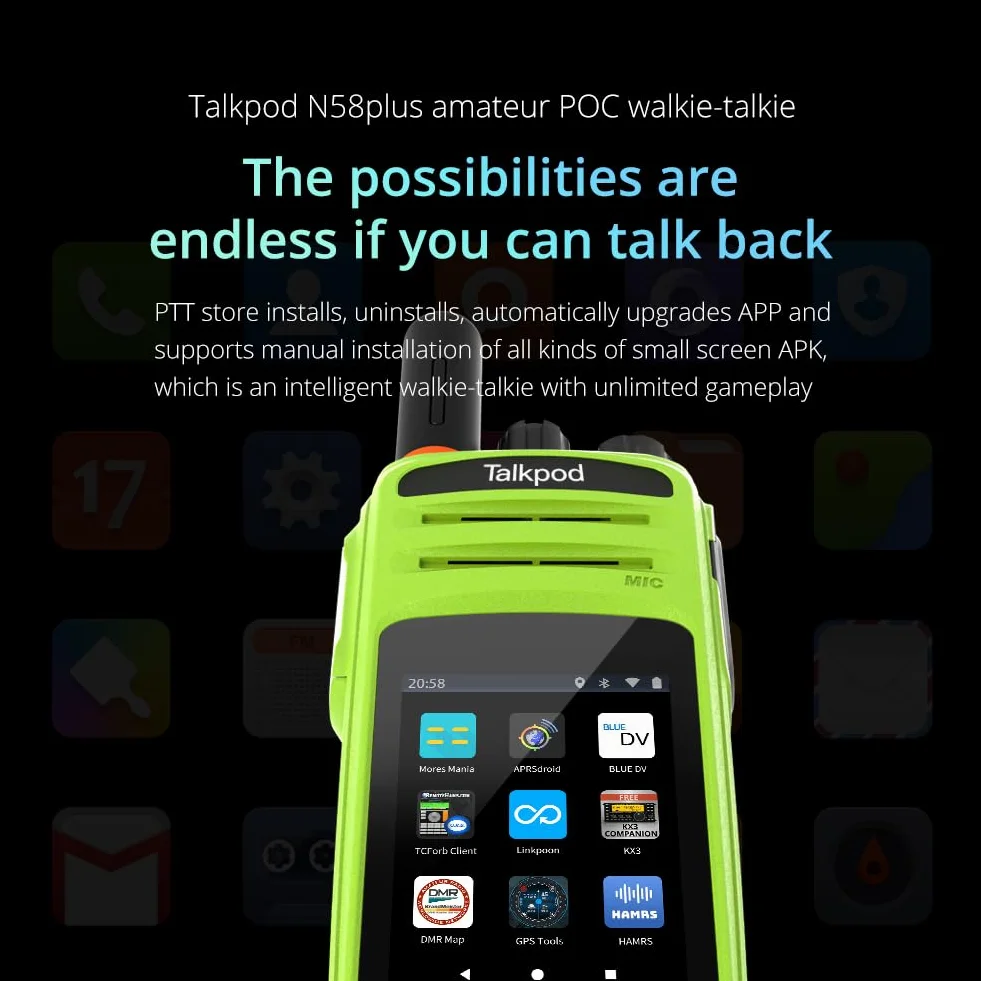 Talkpod N58PLUS wirtualny radiotelefon ręczny Amateur Smart LTE o dużym zasięgu, sieć 4G, Android 9.0 POC, radio z Zello Real PTT, Linkpoon, ekran dotykowy 2,4"
