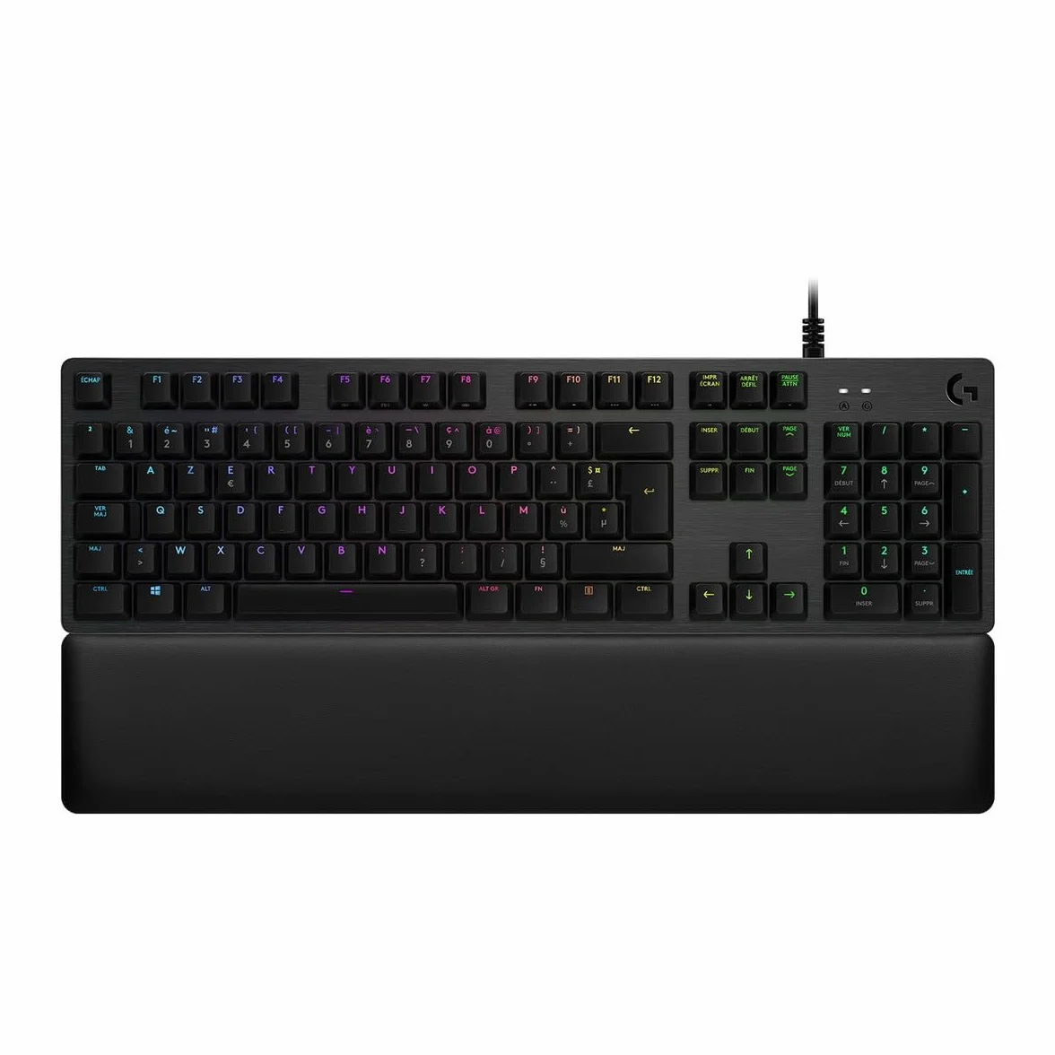 Logitech G 513 mechaniczna klawiatura do gier, przełączniki dotykowe GX-Brown, oświetlenie RGB, pętla USB, podkładka pod nadgarstek z pianką memory, aluminiowa obudowa, francuski układ AZERTY, czarna