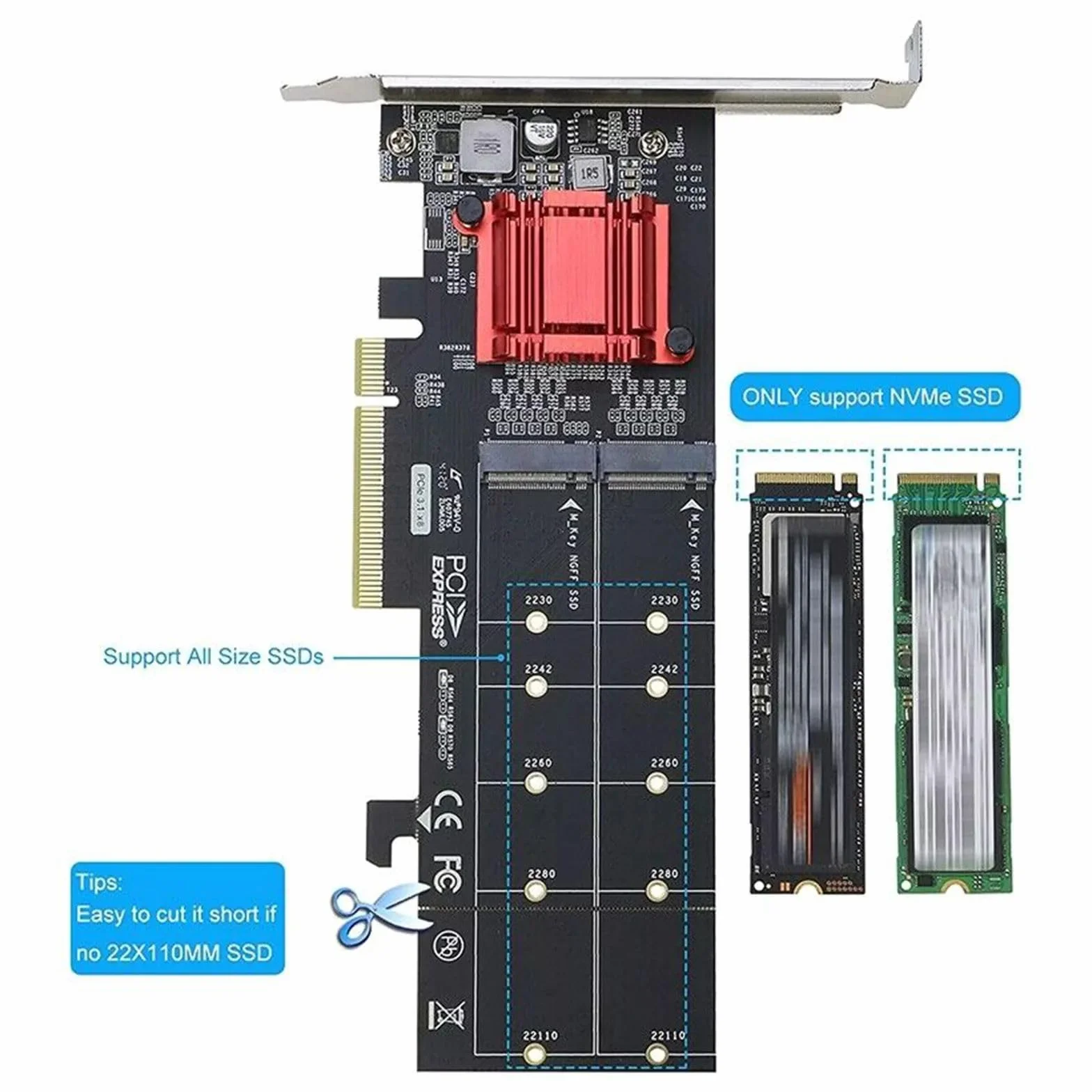 PCI-E x8 do 2-portowej karty rozszerzeń M.2 NVMe z półprzegrodą transmisją 8 Gb/s ASM2812 obsługuje dyski SSD M.2 NVMe do komputerów stacjonarnych