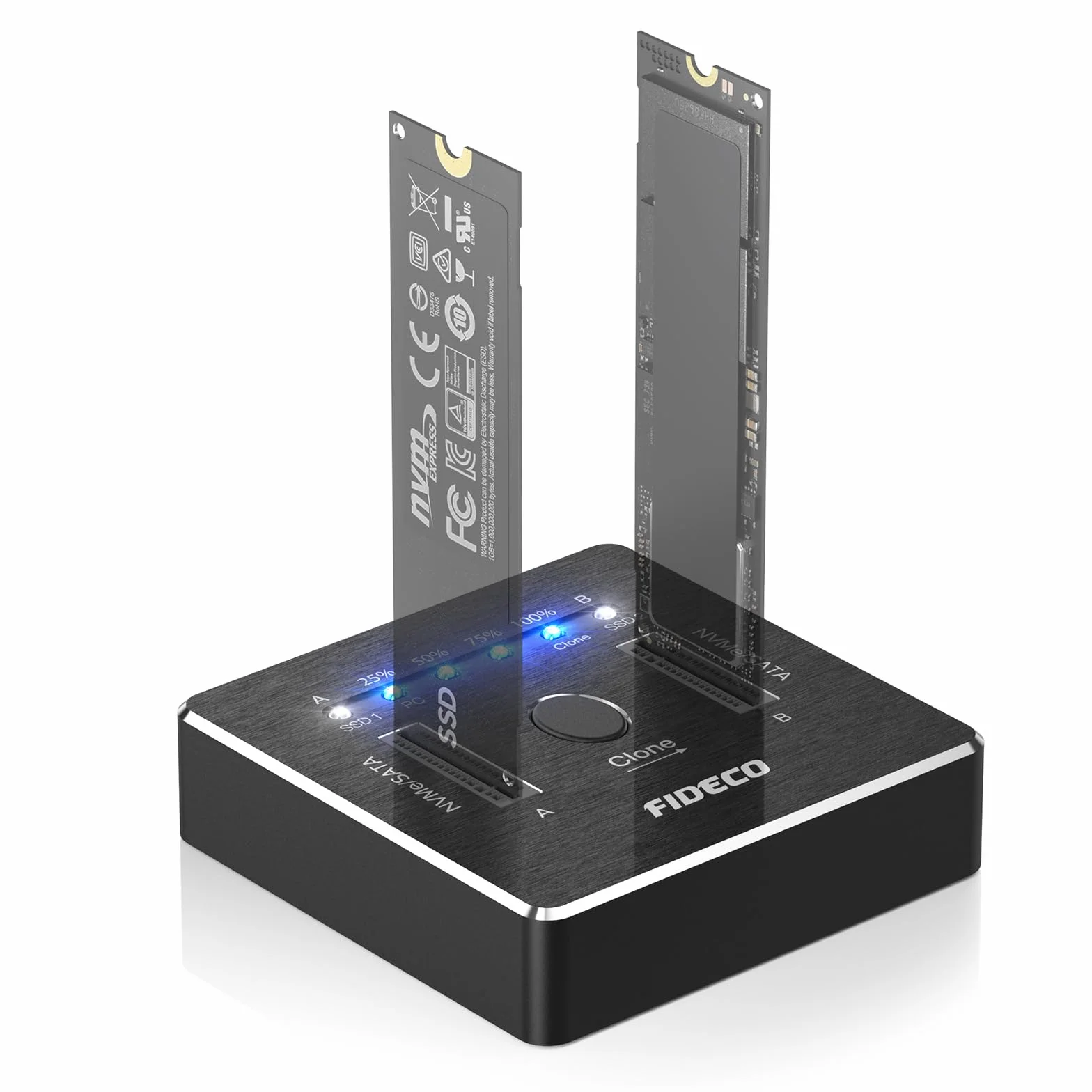 FIDECO Stacja dokująca M.2 NVMe SATA SSD, USB 3.2 Gen 2, podwójna stacja dokująca NVMe SATA SSD 20 Gb/s, obsługa klonu offline, UASP i TRIM, aluminiowa konstrukcja