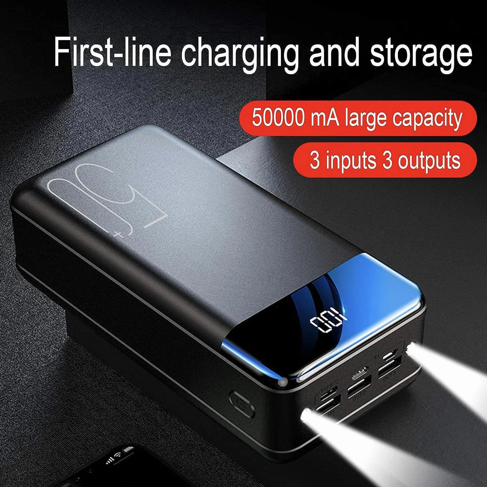 Power Banks 50000mAh przenośna ładowarka prosta stylowa i kompaktowa konstrukcja szybkie ładowanie do inteligentnych telefonów, tabletów, aparatu (czarna)