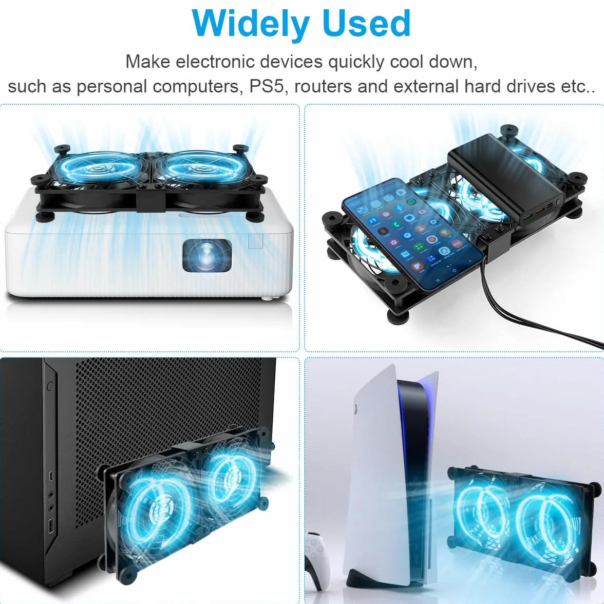 ELZO Wentylator USB 120 mm 2 w 1, przenośny wentylator komputerowy z 3 regulowanymi prędkościami