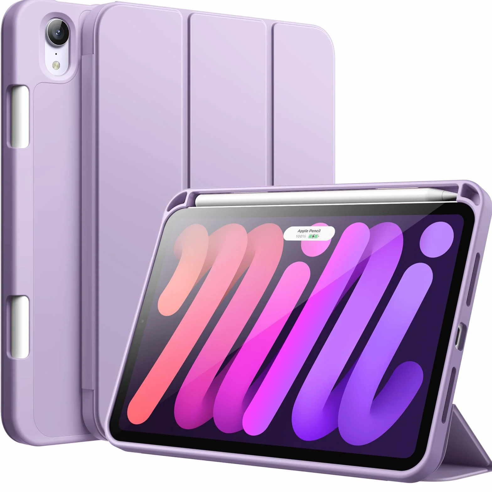 JETech Etui dla iPad mini (A17 Pro, Model 2024, 7. Generacji) / mini 6 (Model 2021, 6. Generacji) z uchwytem na długopis, Szczupły Pokrowiec na Tablet z Miękki Tył z TPU (Jasny Fiolet)