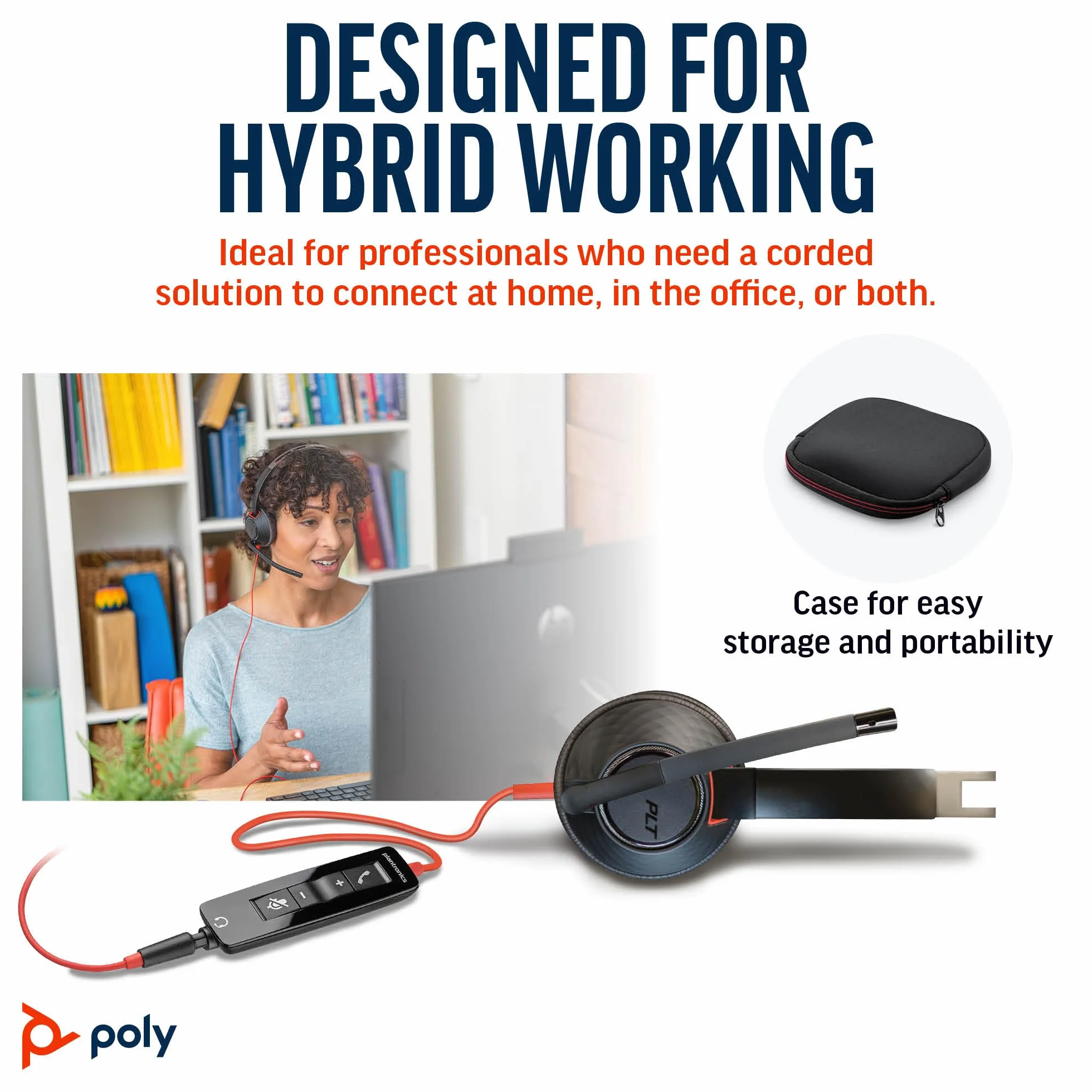 Poly Blackwire 5210 przewodowy zestaw słuchawkowy (Plantronics) - elastyczny mikrofon wysięgnika z redukcją szumów - konstrukcja z jednym uchem - połączenie z komputerem PC/Mac, telefonem komórkowym