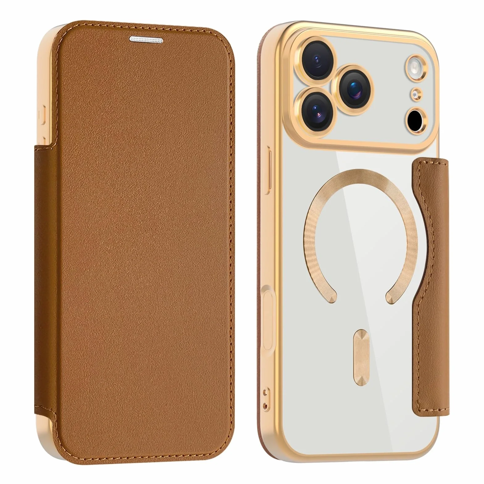 Generic etui kompatybilne z iPhone 12 Pro Max Kolor: (brązowy) Wysokiej jakości skórzane twarde silikonowe etui magnetyczne z klapką