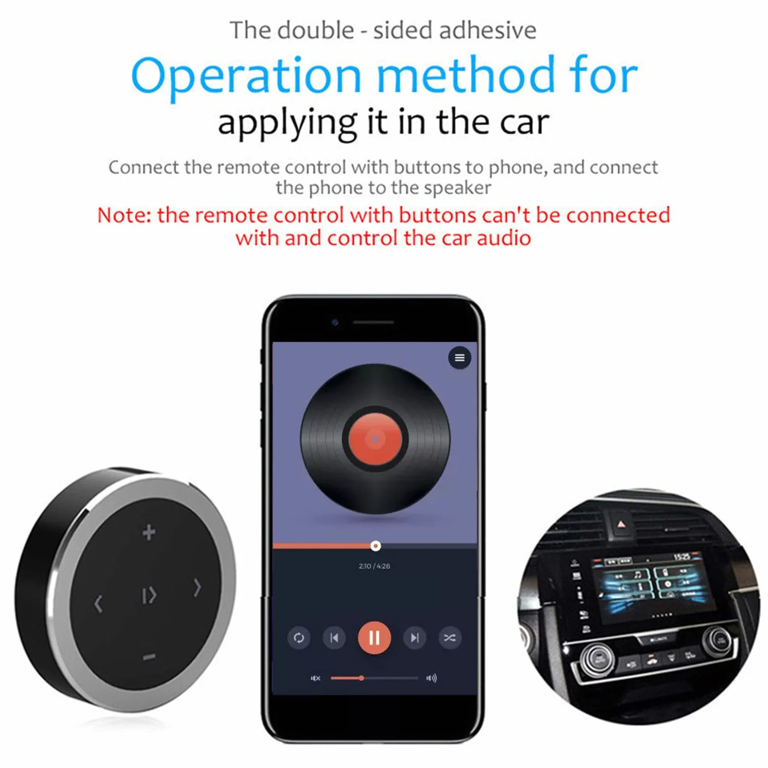 Bezprzewodowy Pilot Bluetooth do Kierownicy Samochodu, Kompatybilny z iPhone i Android