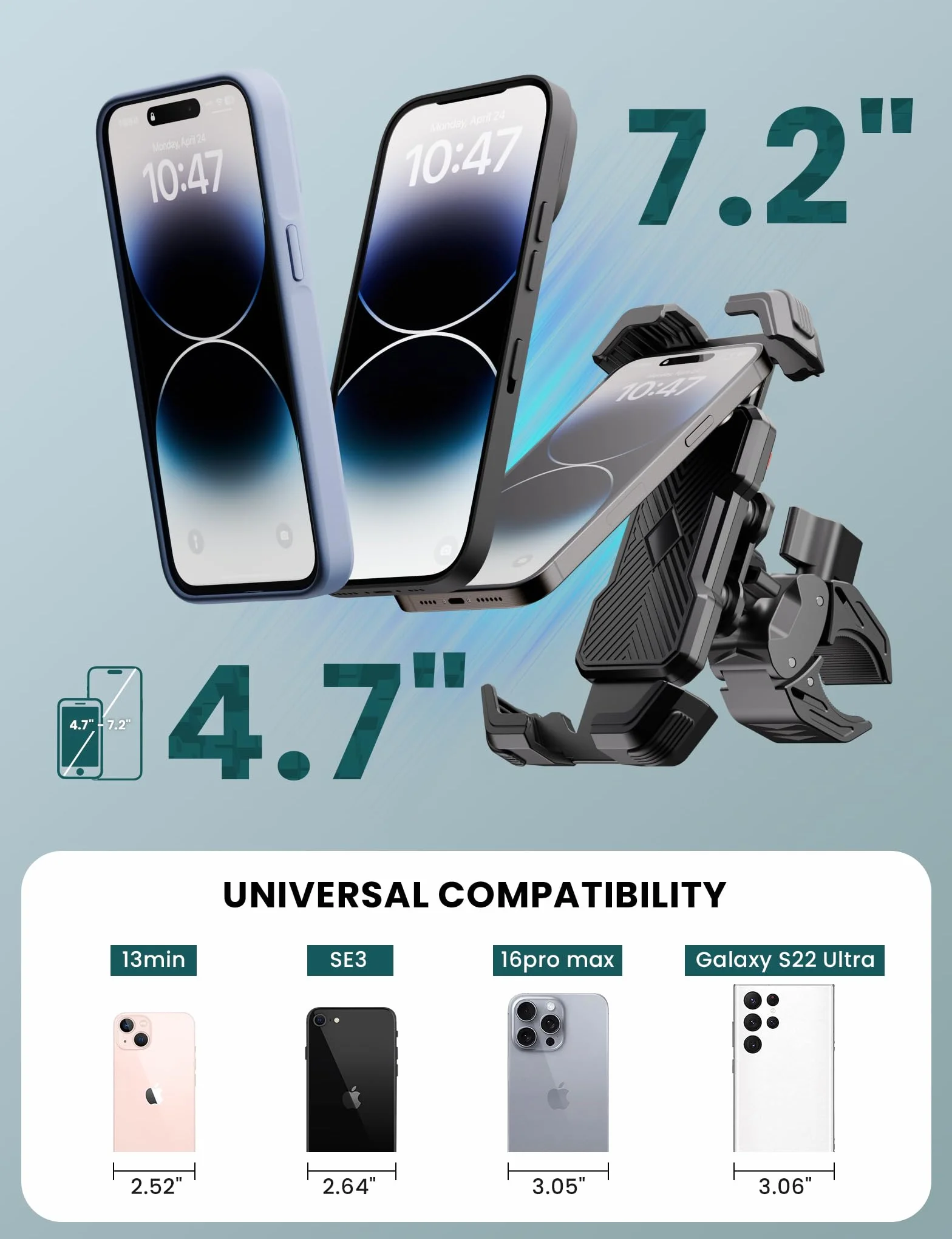 Grefay Uchwyt na telefon komórkowy do motocykla i roweru z podwójną amortyzacją drgań do iPhone 16 15 14 13 12 Pro Max, czarny