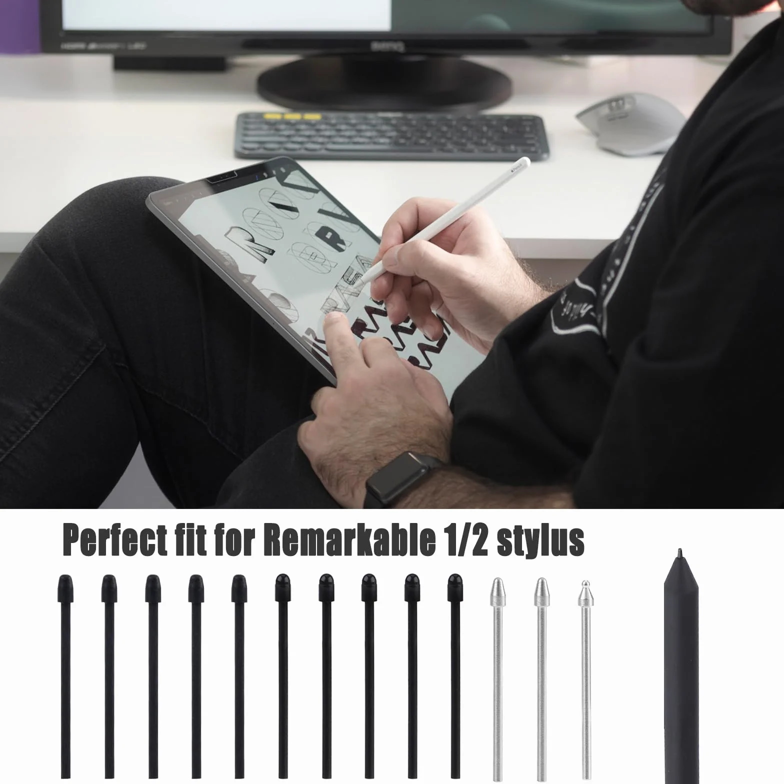 13szt Wymiennych Końcówek do Remarkable 2 Piórem, Końcówka Rysika do Markera z Narzędziami Instalacyjnymi Końcówki Ołówków Kompatybilne z Kindle Scribe Basic i Premium Piórem