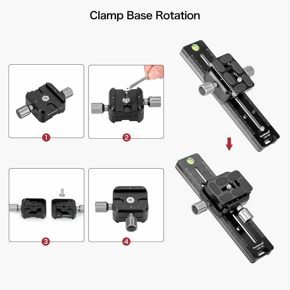 Koolehaoda 240 mm szyna węzłowa prowadnica metalowa Arca-Swiss Quick Release Plate Clamp, podwójny uchwyt kamery jaskółczy ogon uchwyt do aparatu DSLR statyw monopod głowica kulowa fotografia makro | Aluminiowa płyta szybkiego zwalniania CNC z poziomicą,