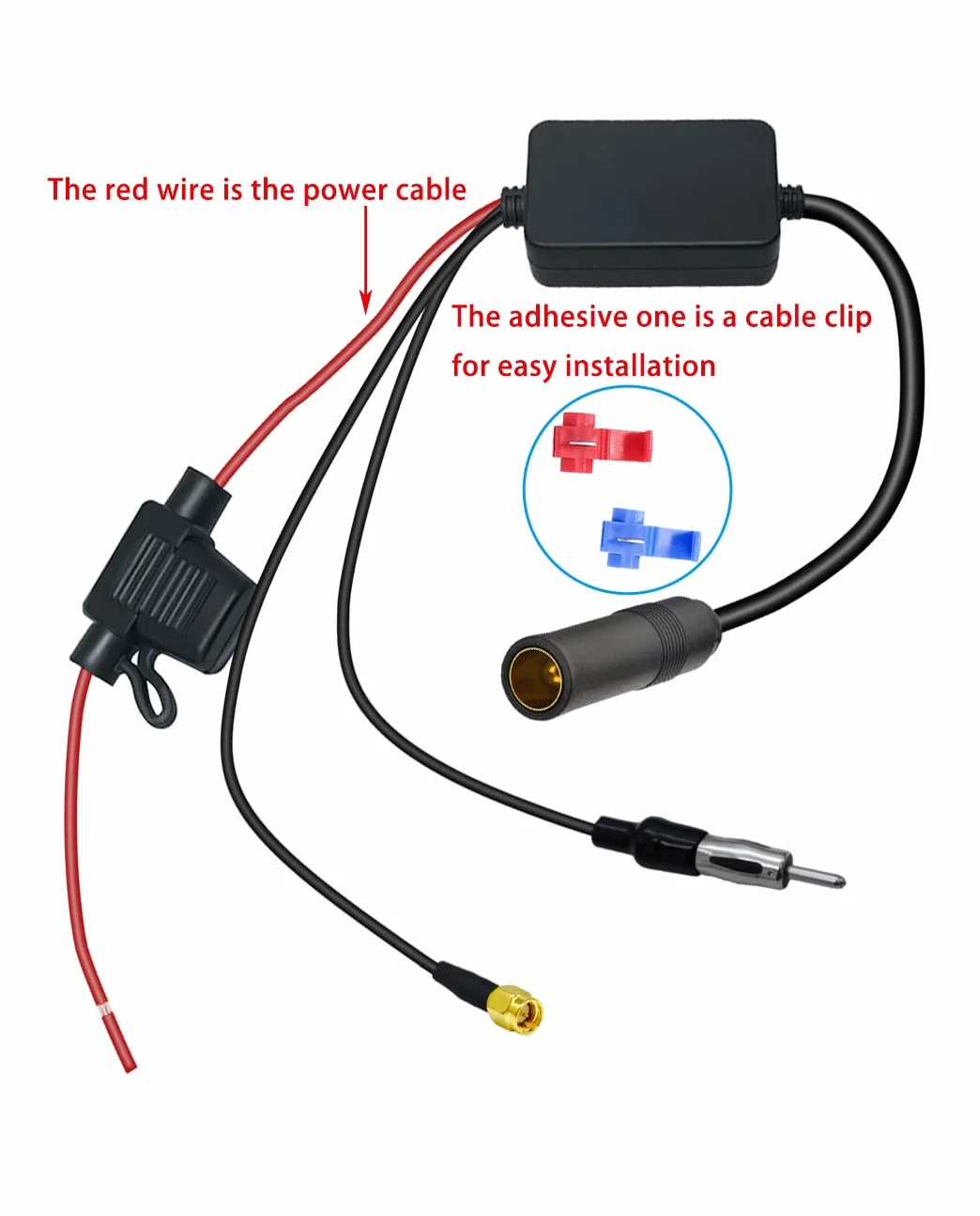 Vecys FM/AM DAB DAB+ Antena Samochodowa Wzmacniacz Sygnału DIN Męski do DIN żeński do SMA Męski Adapter 12V Radio Samochodowe Wzmacniacz Sygnału dla Audio Stereo Cyfrowe Radio Samochodowe
