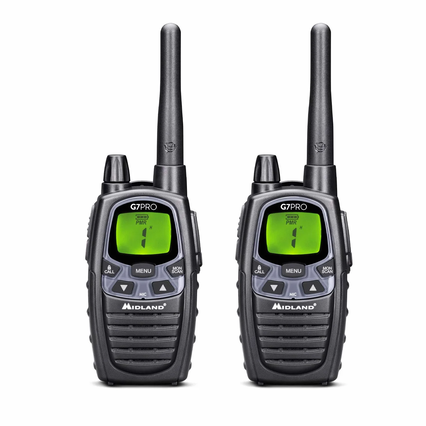 Midland G7 Pro C1090.13, Radio OdbiornikNadawczy Walkie Talkie 8 Kanałów PMR446, Baterie Ładowalne AA 800 mAh, Ładowarka Stacjonarna i Uchwyt Na Pas, 2 OdbiornikiNadawcze