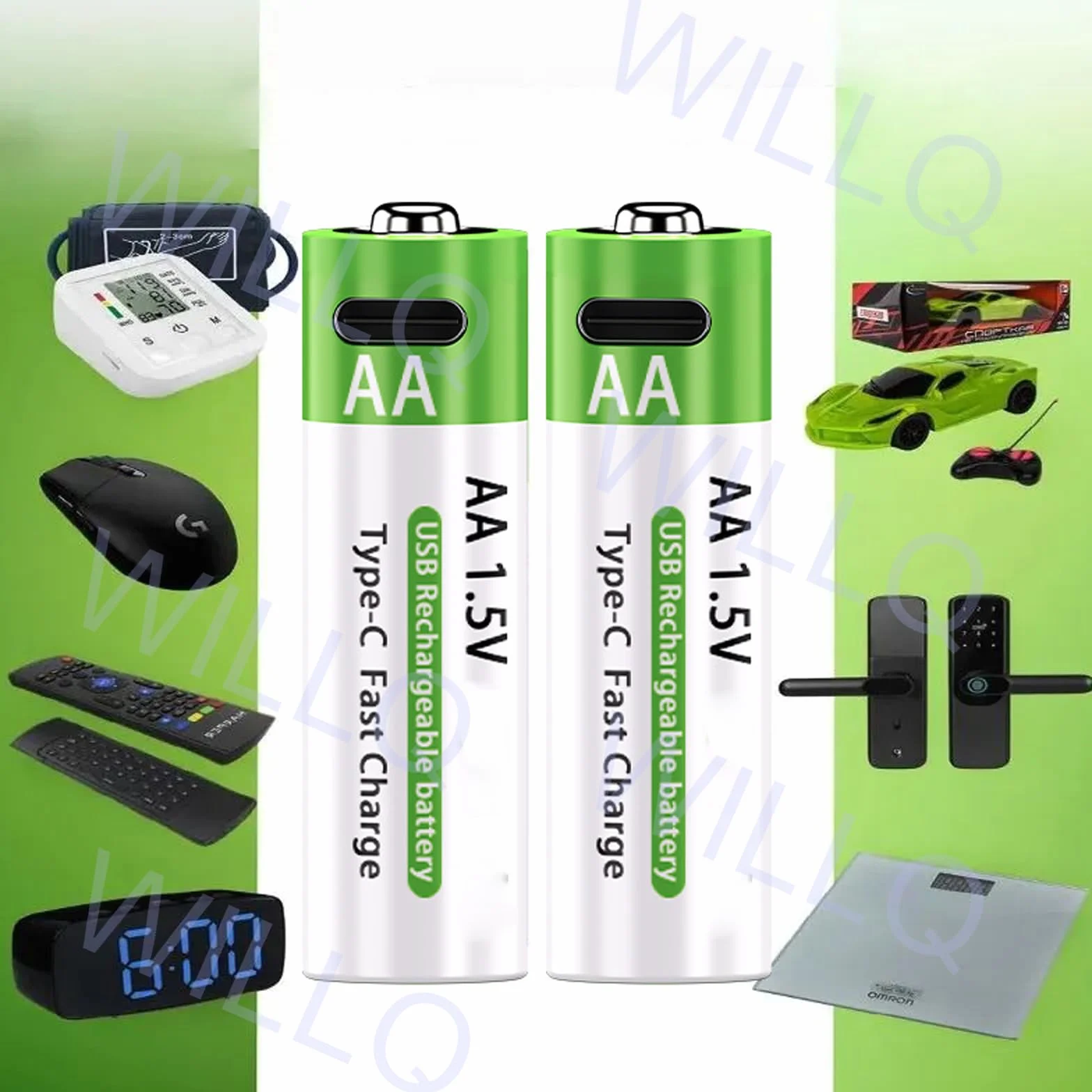 Akumulatory litowe AA, ładowalne 1,5 V, 12800 mAh, 2-godzinne szybkie ładowanie, podwójny akumulator litowo-jonowy, USB, stałe wyjście, kabel