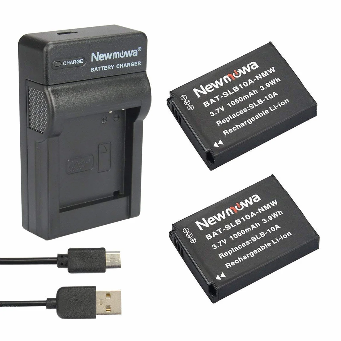 Newmowa® SLB-10A bateria zapasowa (2-pak) i przenośna ładowarka USB zestaw do Samsung SLB-10A, JVC BN-VH105 i Samsung ES50, ES55, ES60, EX2F, HMX-U10, HMX-U20, HZ10W, HZ15W