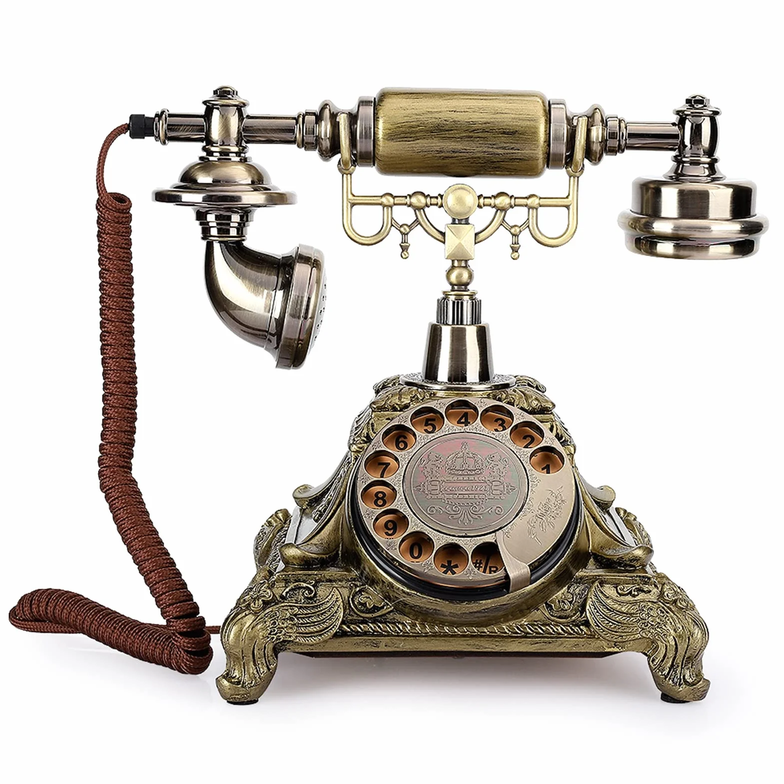 Przewodowy Telefon Stacjonarny - Staroświecki Zabytkowy z Antykami, Klasyczna Europejska Tarcza Obrotowa Retro do Wystroju Biura Domowego