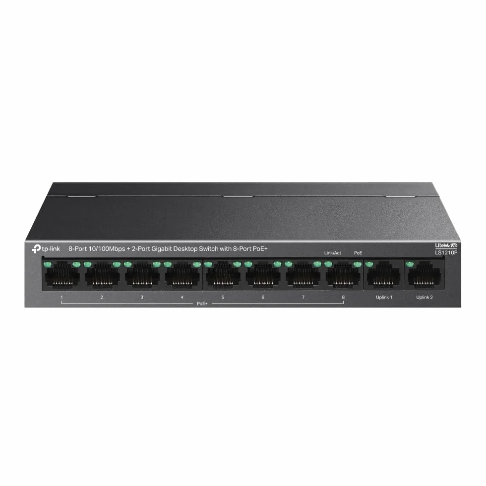 TP-Link LS1210P Desktop Switch 10-portowy z 8 portami PoE + 2 portami Gigabit Uplink 96 W, budżet, 250 m, tryb rozszerzenia