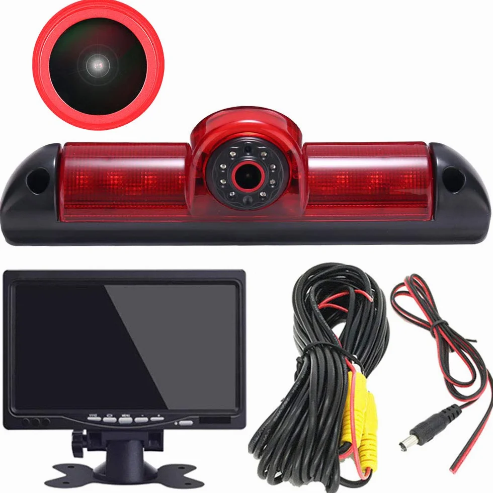 Soczewka 18 mm najwyższej jakości kamera cofania + 7-calowy ekran TFT LCD lampka hamowania do samochodu, zamiennik kamery cofania do FIAT Ducato X250/Peugeot Boxter III AVIS AVS325CPR/Citroen Jumper/Dodge