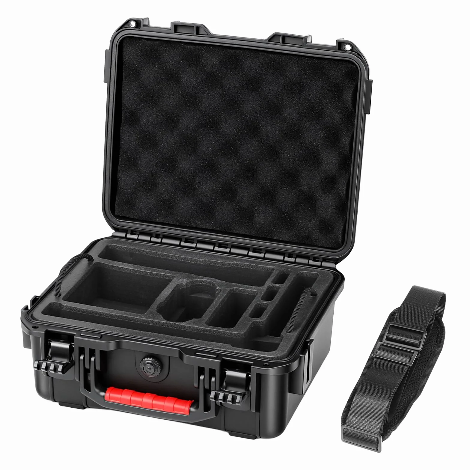 AMAZEAR Wodoodporne twarde etui do akcesoriów DJI OSMO Action 6, czarne | Dwuwarstwowe, odporne na wstrząsy, twarde etui podróżne z miękkim wnętrzem EVA, pasek na ramię w zestawie