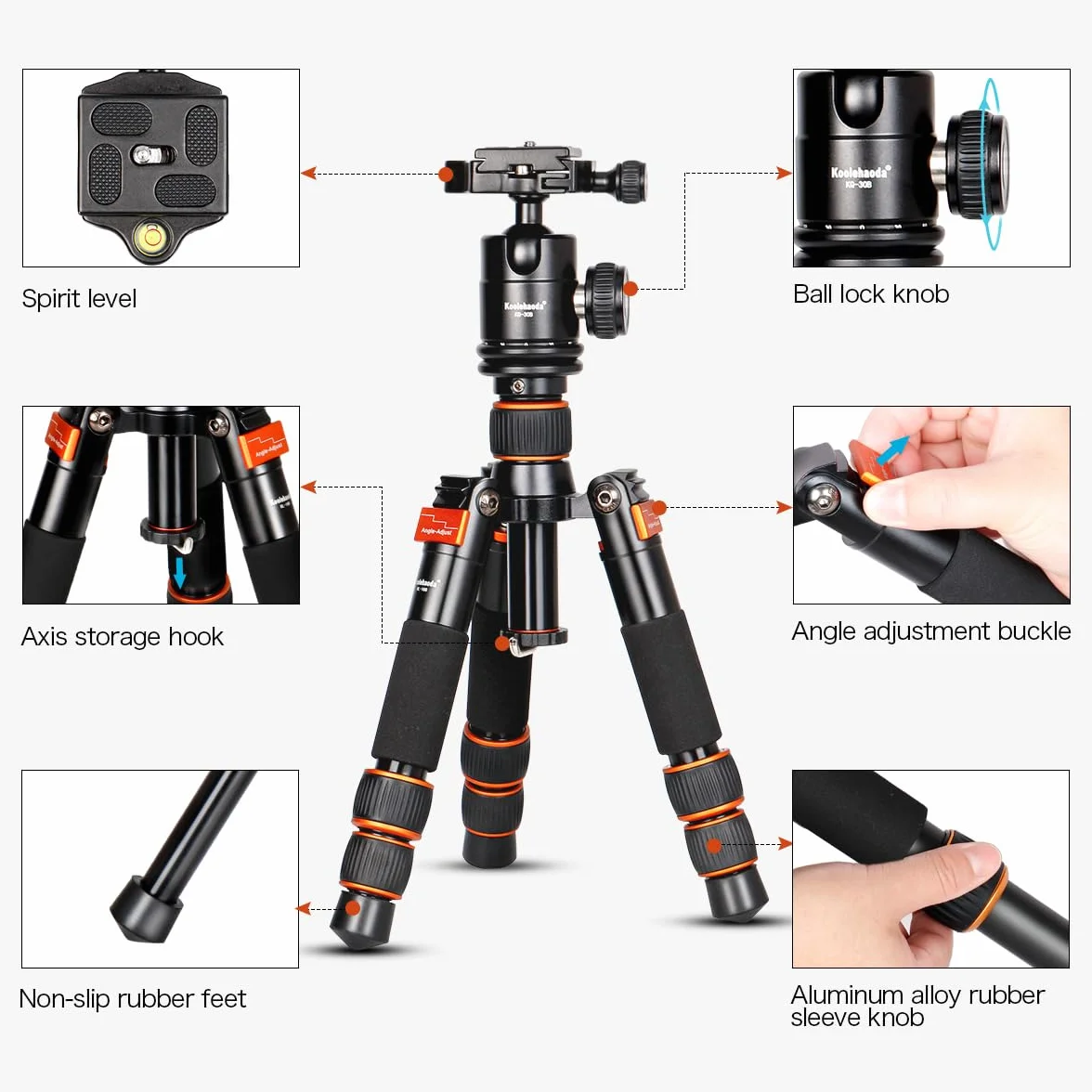 Koolehaoda Mini statyw do kamery podróżnej 55 cm z głowicą kulową 360°, aluminiowe kompaktowe statywy biurkowe do kamery DSLR, obciążenie do 10 kg